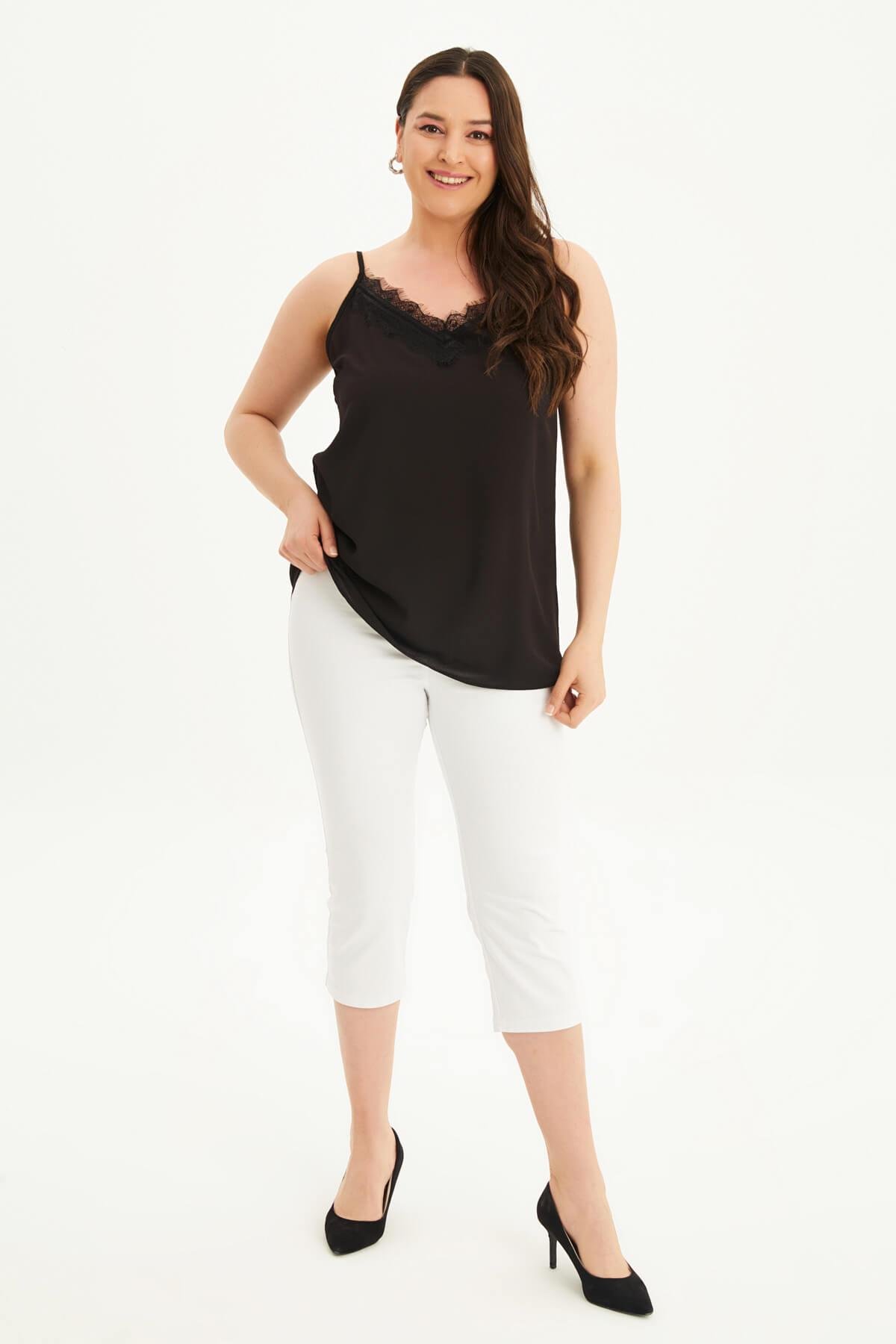 Myline-Dantelli İp Askılı Bluz-Büyük Beden Bluz-34805