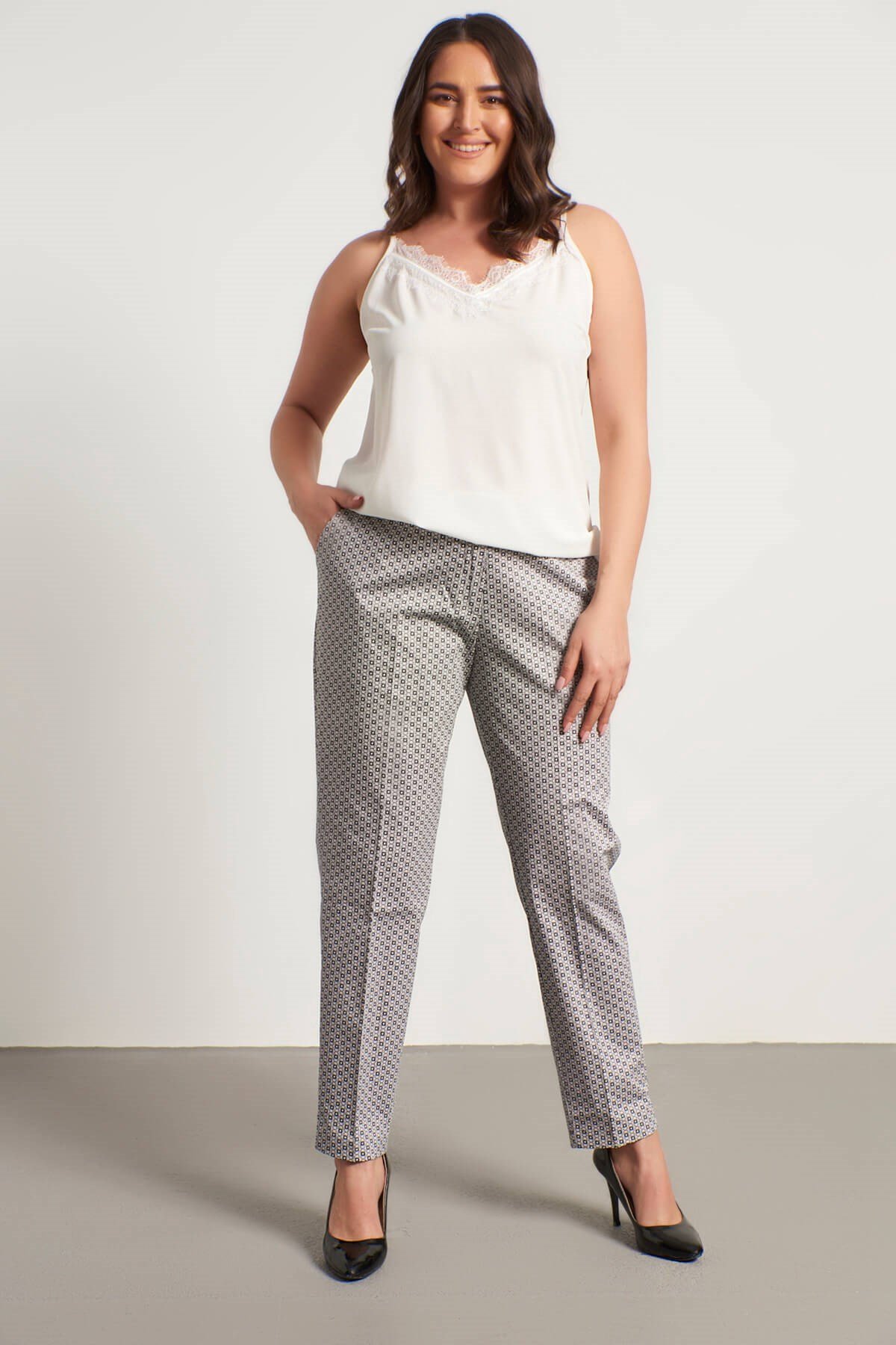 Myline-Dantelli İp Askılı Bluz-Büyük Beden Bluz-56247