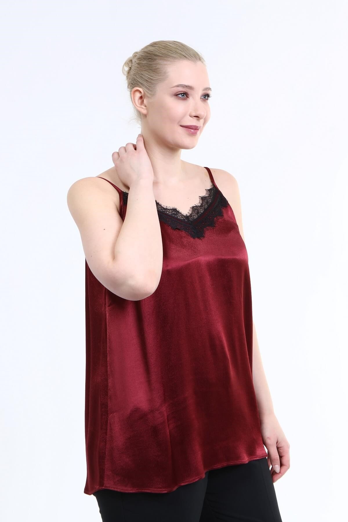 Myline-Dantelli İp Askılı Bluz-Büyük Beden Bluz-66637