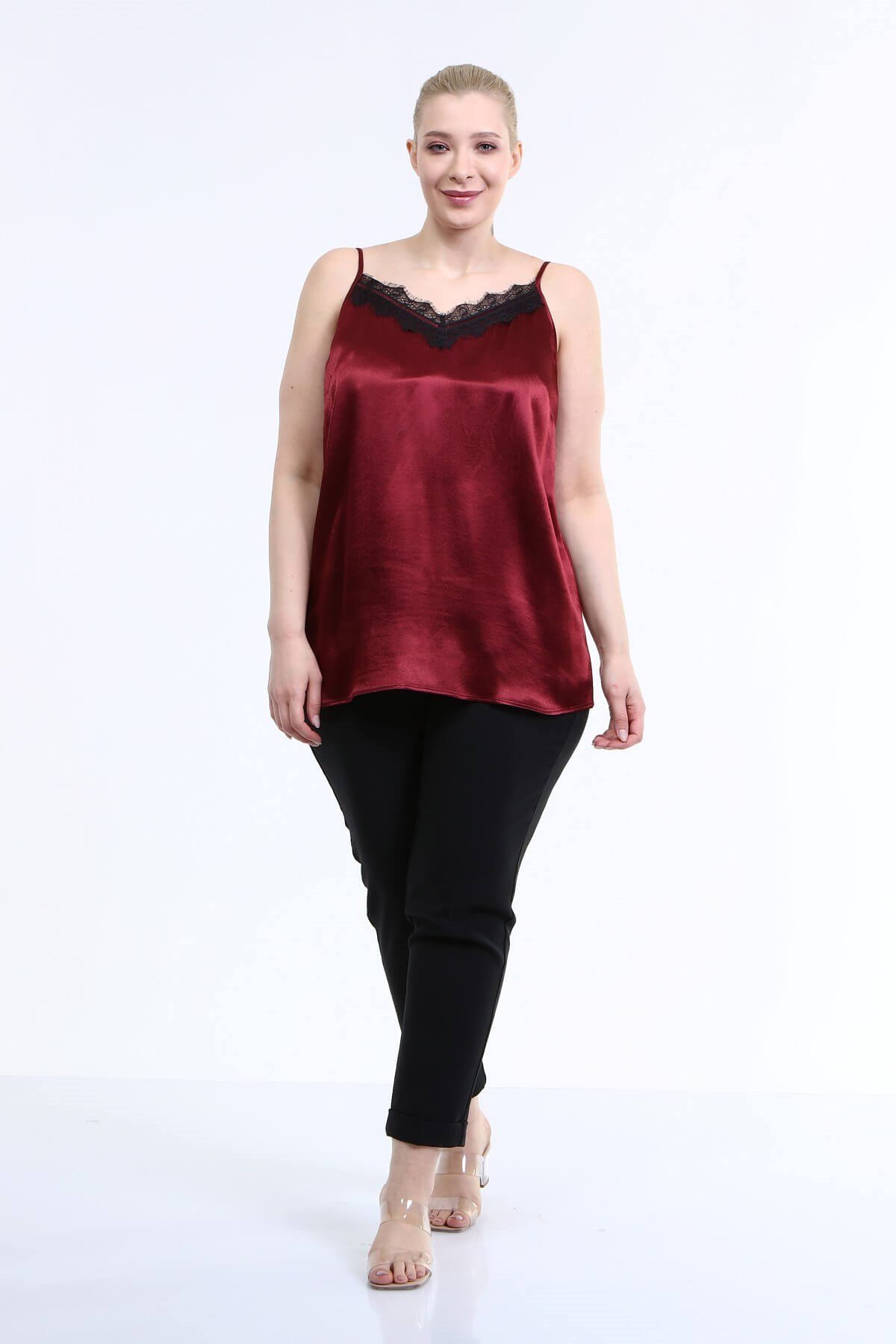 Myline-Dantelli İp Askılı Bluz-Büyük Beden Bluz-66637