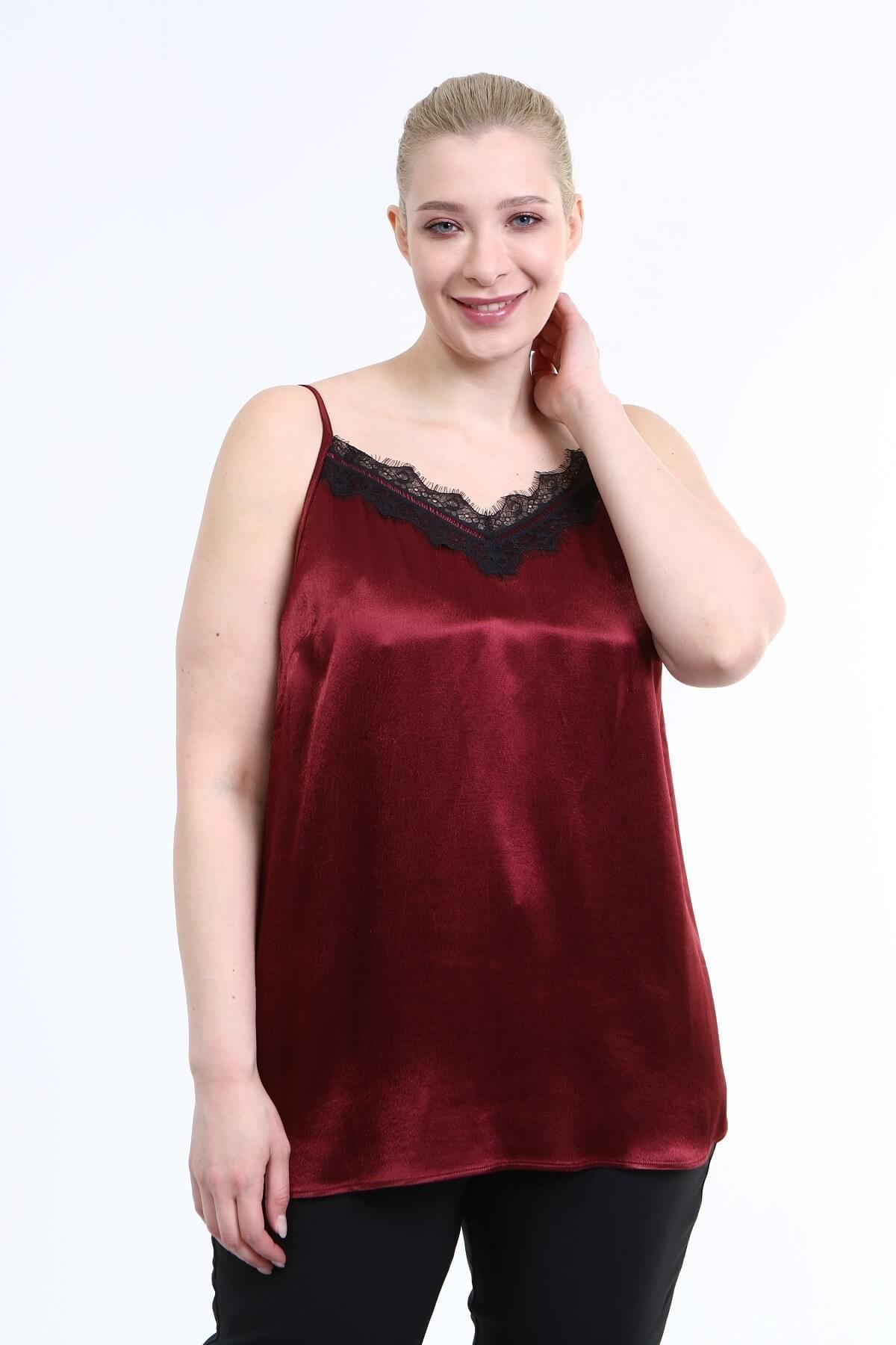 Myline-Dantelli İp Askılı Bluz-Büyük Beden Bluz-66637