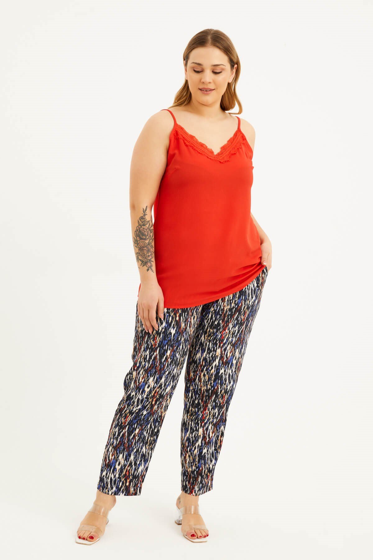 Myline-Dantelli İp Askılı Bluz-Büyük Beden Bluz-66838