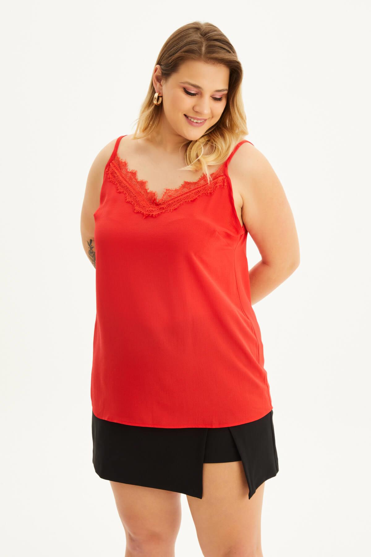 Myline-Dantelli İp Askılı Bluz-Büyük Beden Bluz-88302