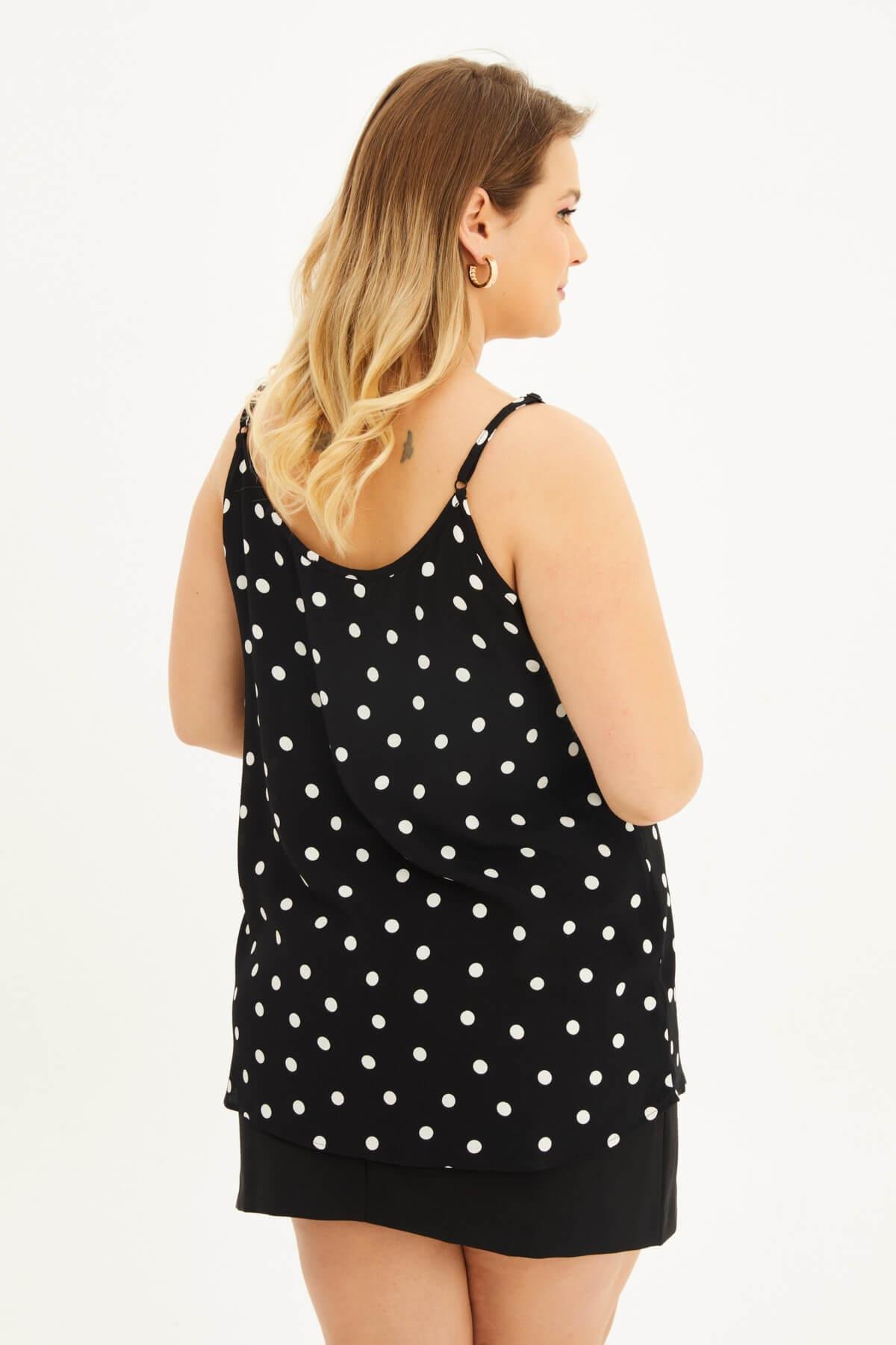 Myline-Dantelli İp Askılı Puantiyeli Bluz-Büyük Beden Bluz-88303