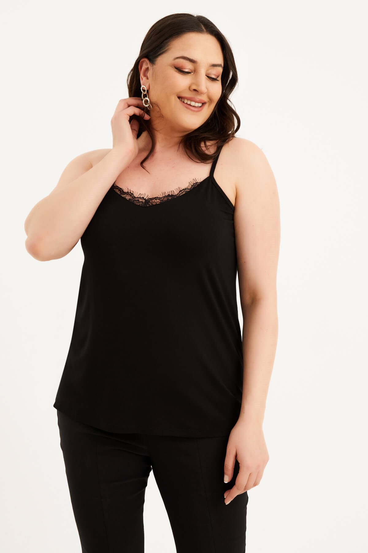 Myline-Dantelli İp Askılı Top-Büyük Beden Tişört-77480