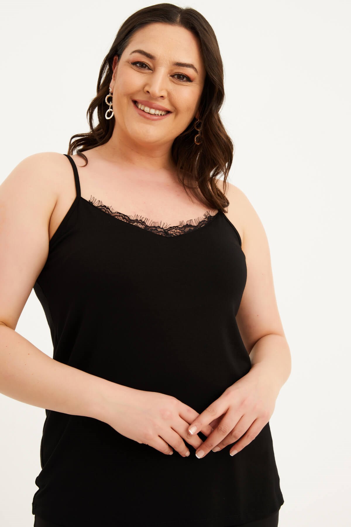 Myline-Dantelli İp Askılı Top-Büyük Beden Tişört-77480