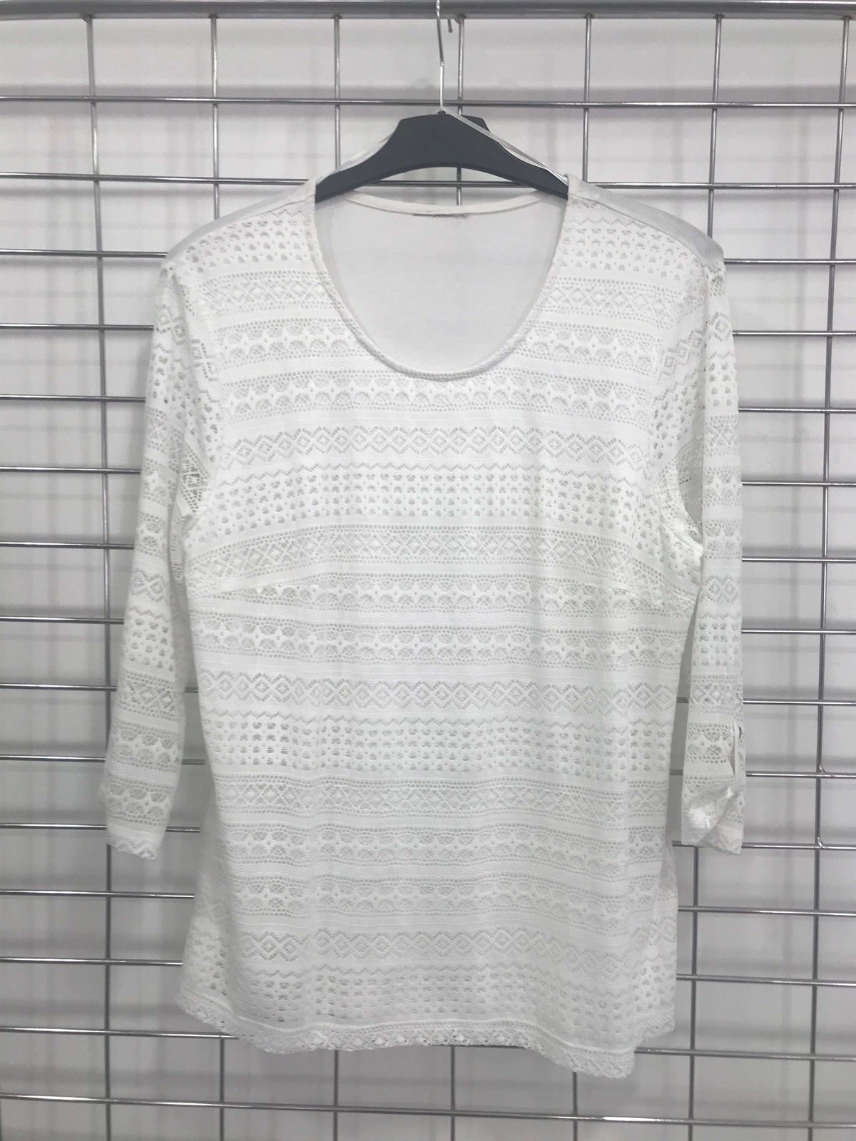 Myline-Dantelli Yuvarlak Yaka Penye Bluz-Büyük Beden Outlet-45624