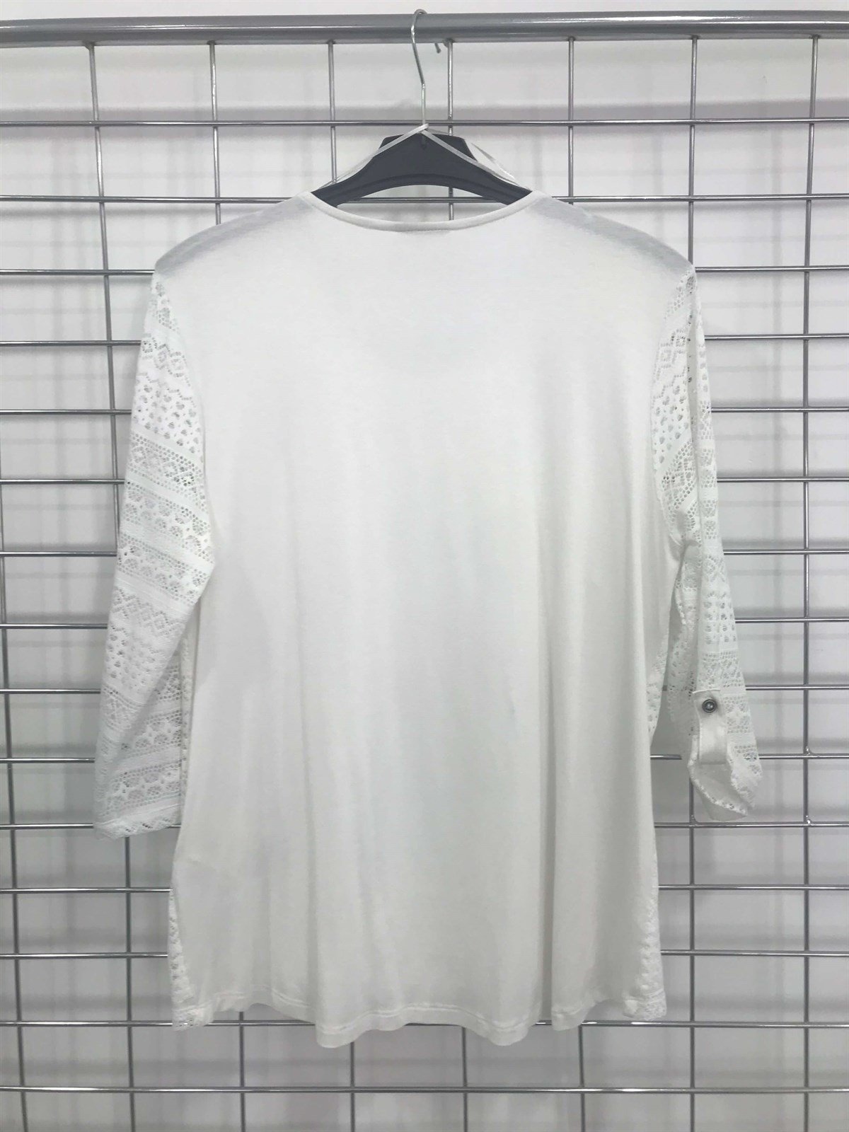 Myline-Dantelli Yuvarlak Yaka Penye Bluz-Büyük Beden Outlet-45624