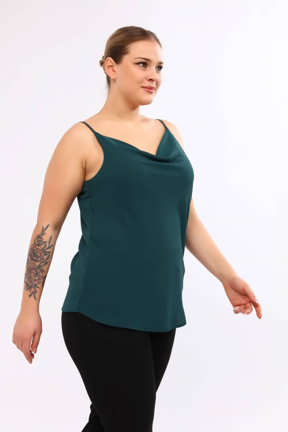 Myline-Degaje Yaka İp Askılı Bluz-Büyük Beden Bluz-66615