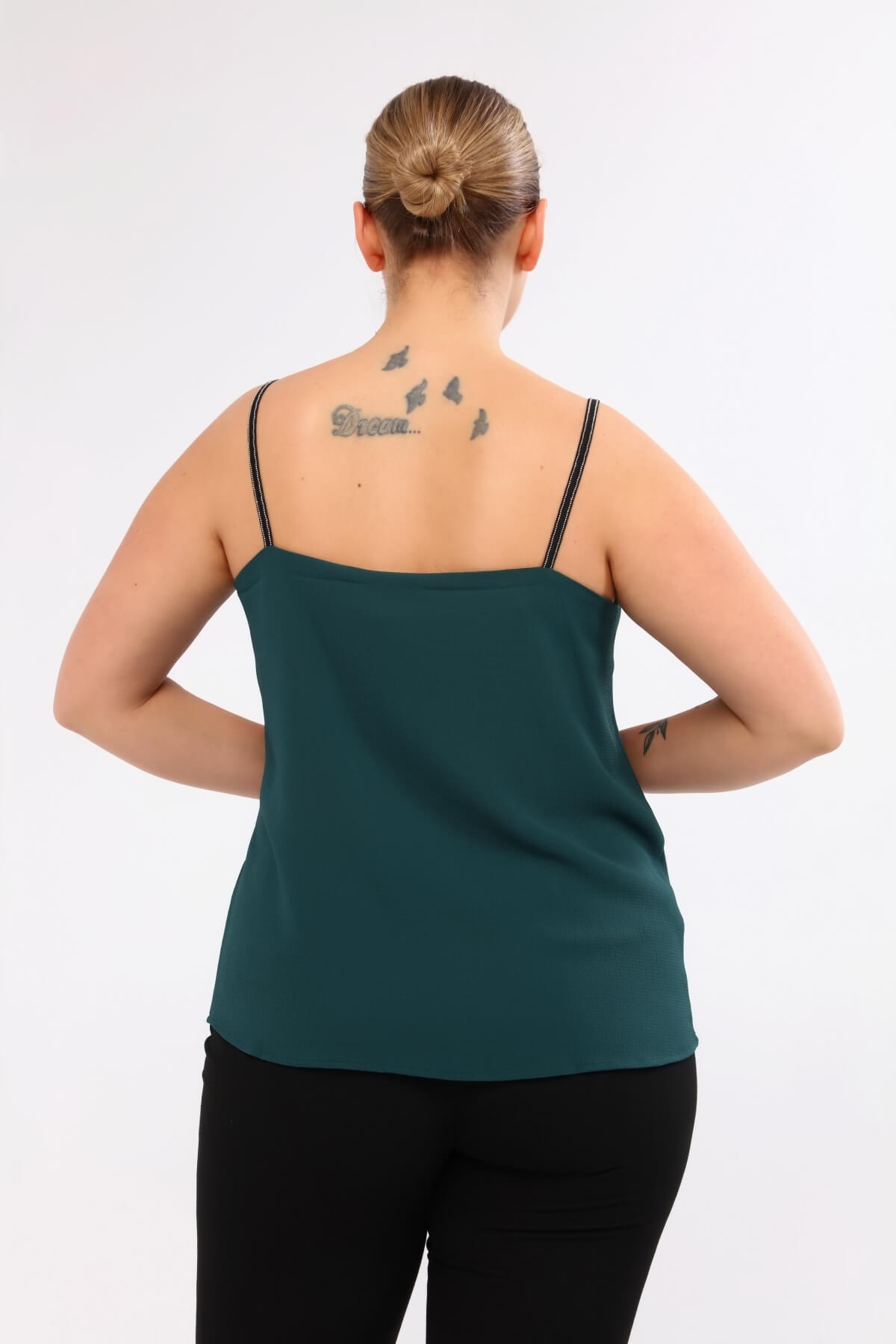 Myline-Degaje Yaka İp Askılı Bluz-Büyük Beden Bluz-66615