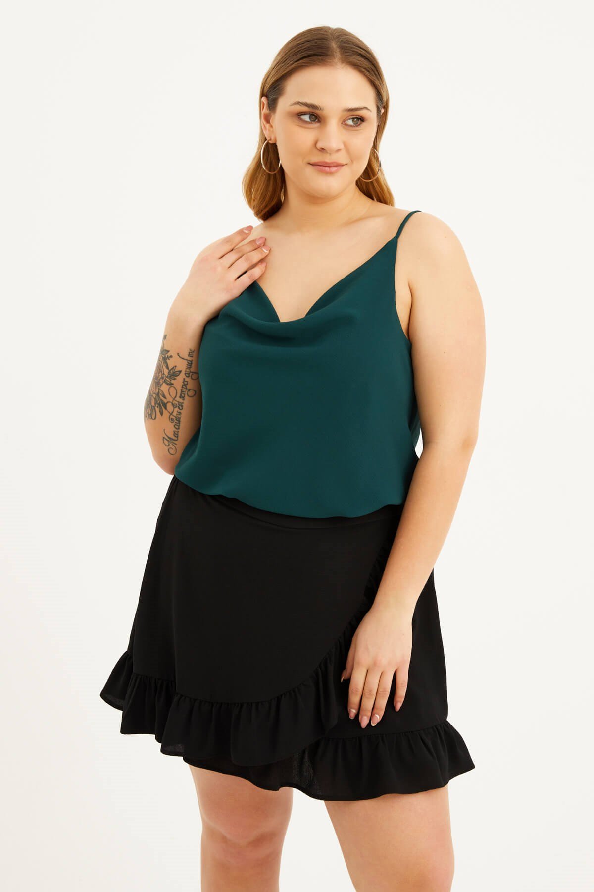 Myline-Degaje Yaka İp Askılı Bluz-Büyük Beden Bluz-77566