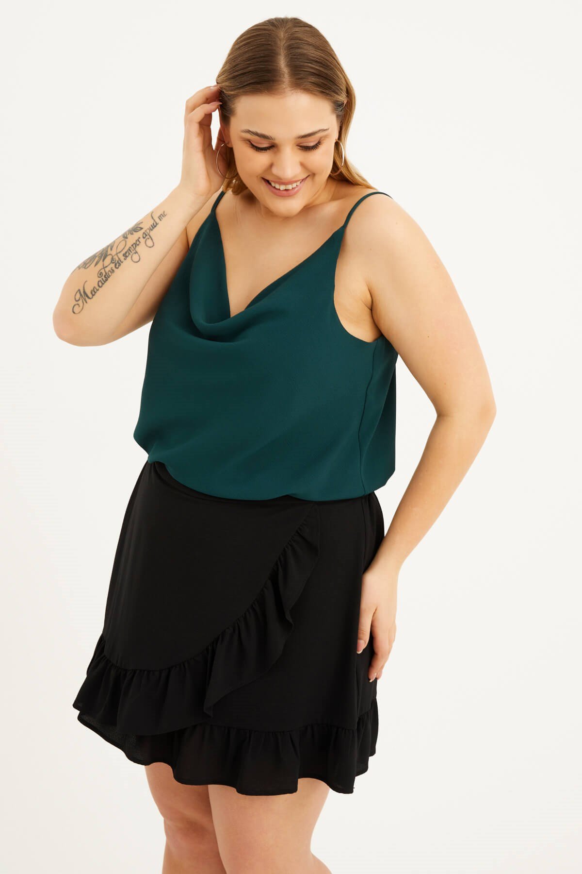 Myline-Degaje Yaka İp Askılı Bluz-Büyük Beden Bluz-77566