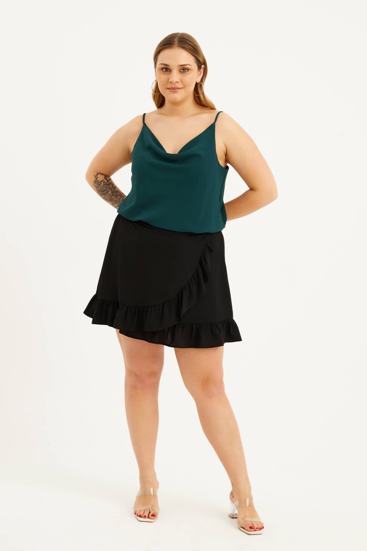 Myline-Degaje Yaka İp Askılı Bluz-Büyük Beden Bluz-77566