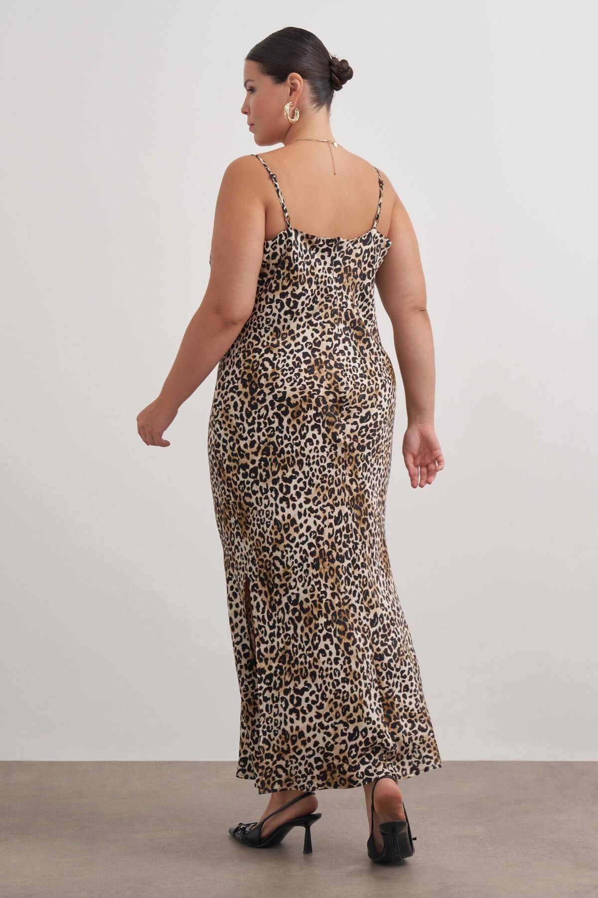 Myline-Degaje Yaka Leopar Elbise-Büyük Beden Elbise-149550