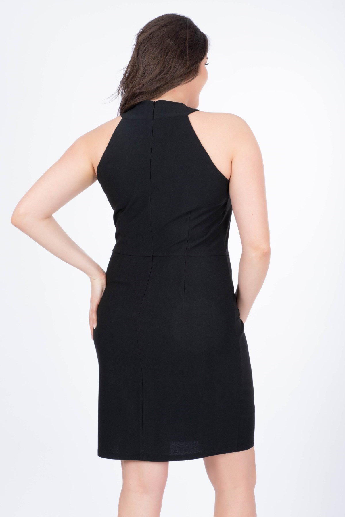 Myline-Demir Aksesuarlı Siyah Elbise-Büyük Beden Günlük Elbiseler-34594