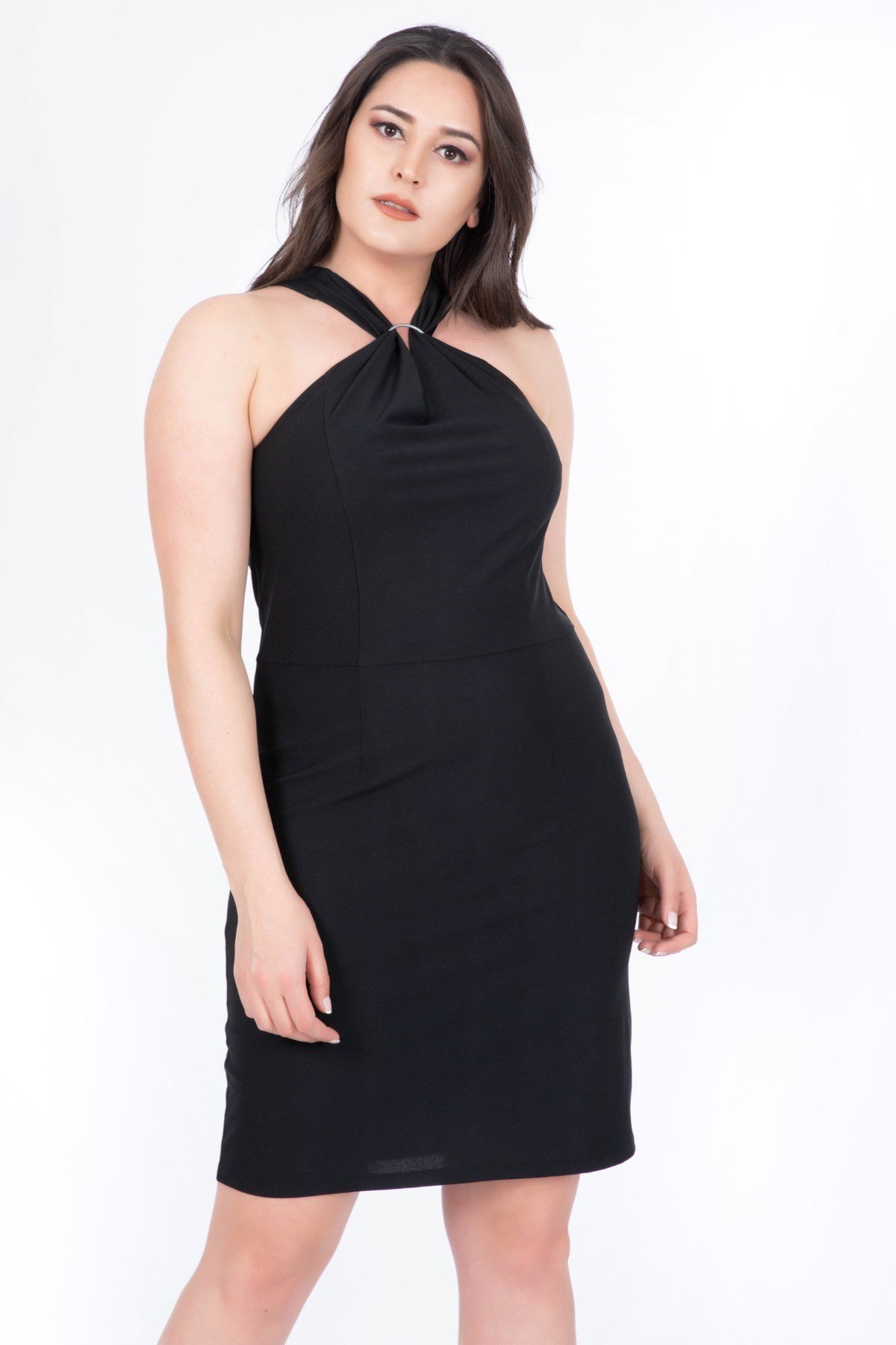 Myline-Demir Aksesuarlı Siyah Elbise-Büyük Beden Günlük Elbiseler-34594