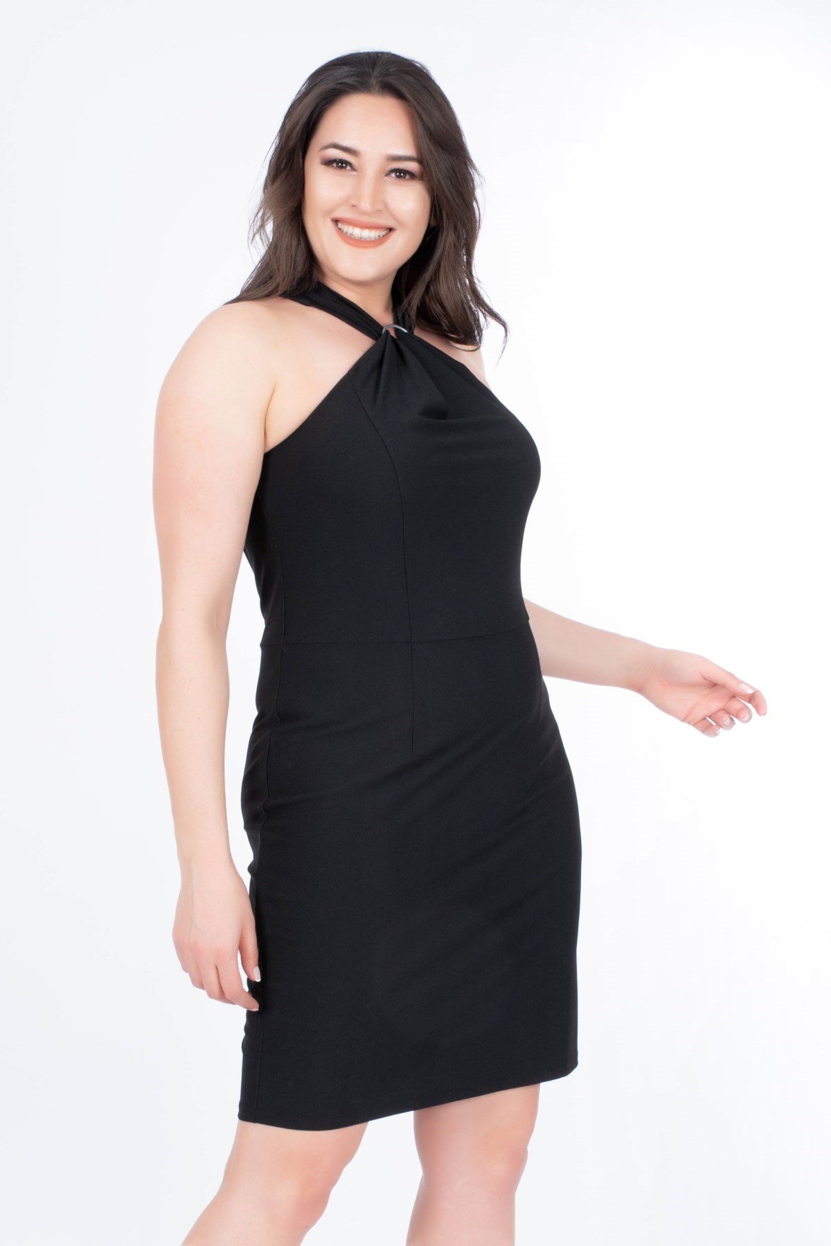 Myline-Demir Aksesuarlı Siyah Elbise-Büyük Beden Günlük Elbiseler-34594