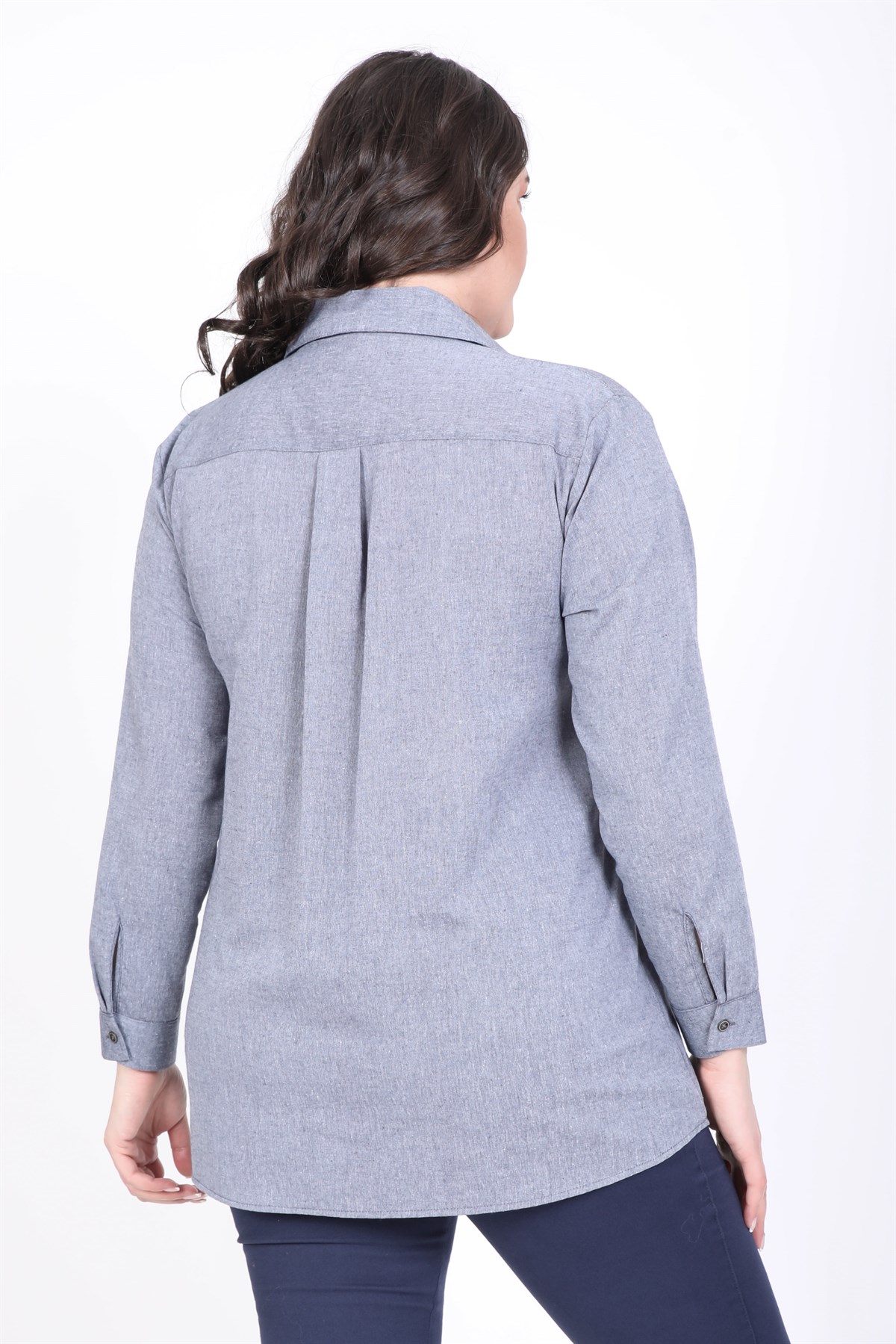 Myline-Denim Görünümlü Gömlek-Büyük Beden Gömlek-45349