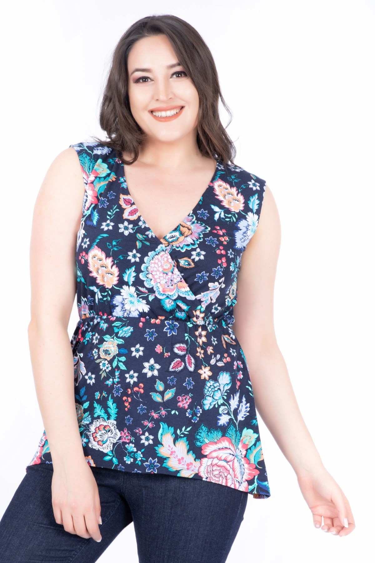 Myline-Desenli Anvelop Bluz-Bluz-34620