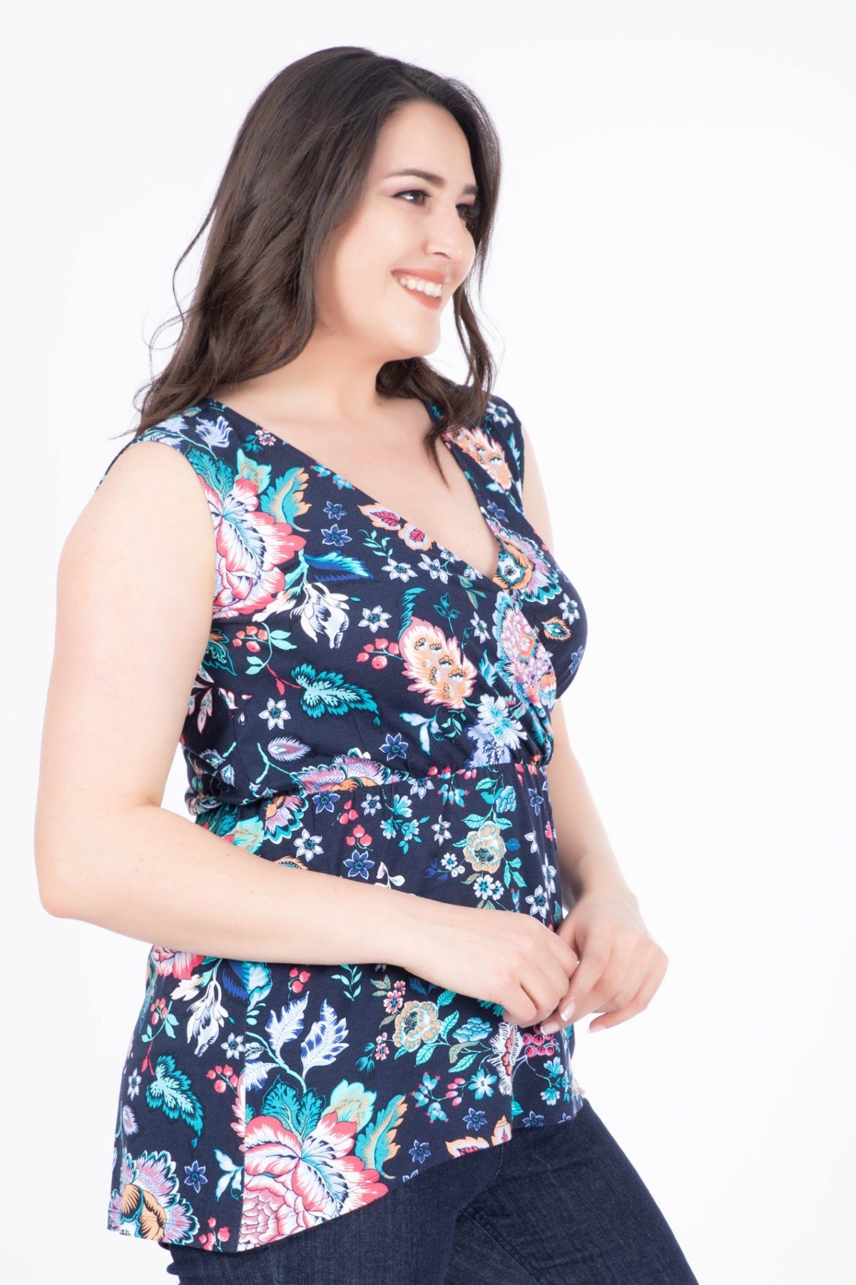 Myline-Desenli Anvelop Bluz-Bluz-34620