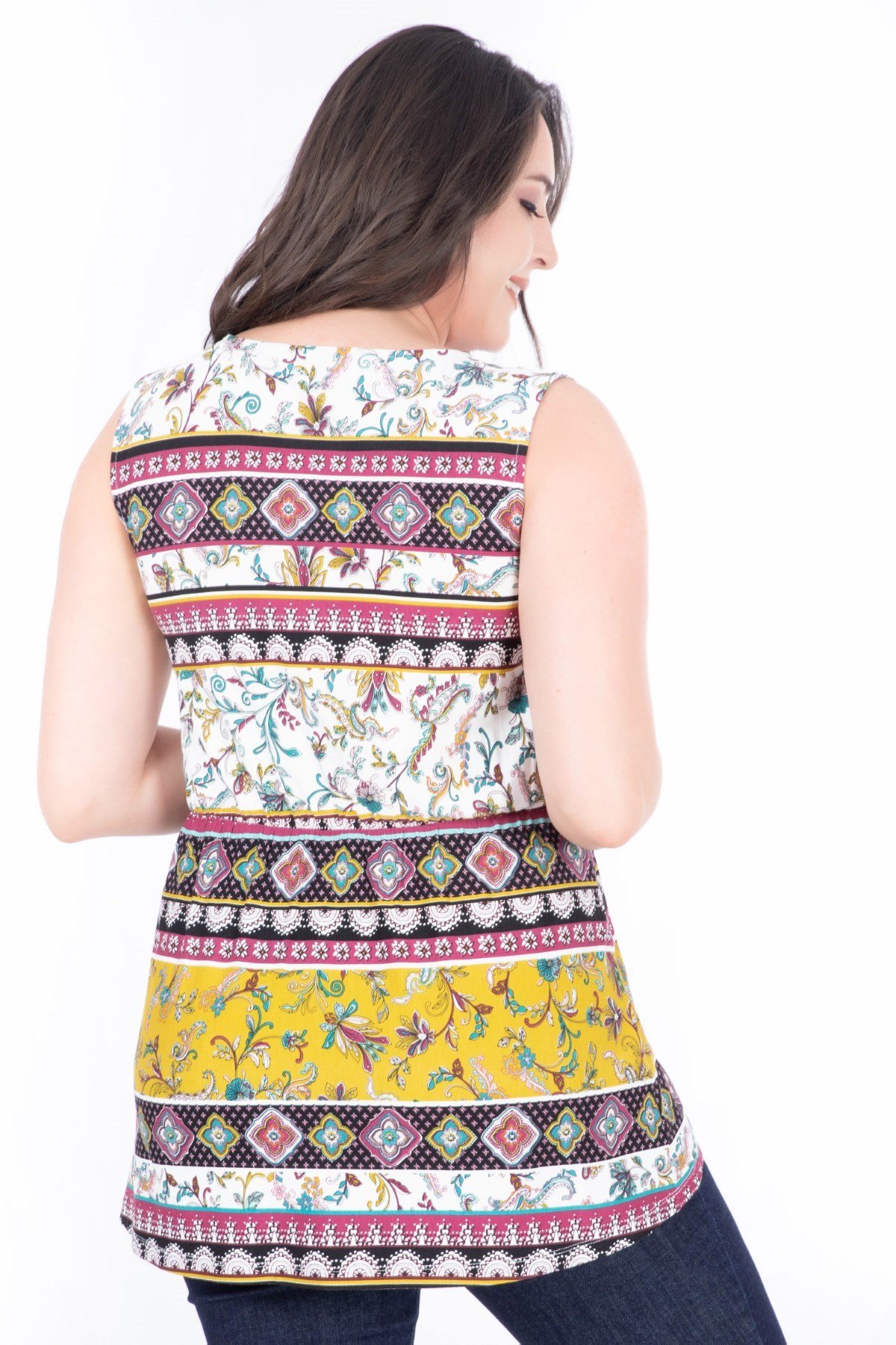 Myline-Desenli Anvelop Bluz-Bluz-34621