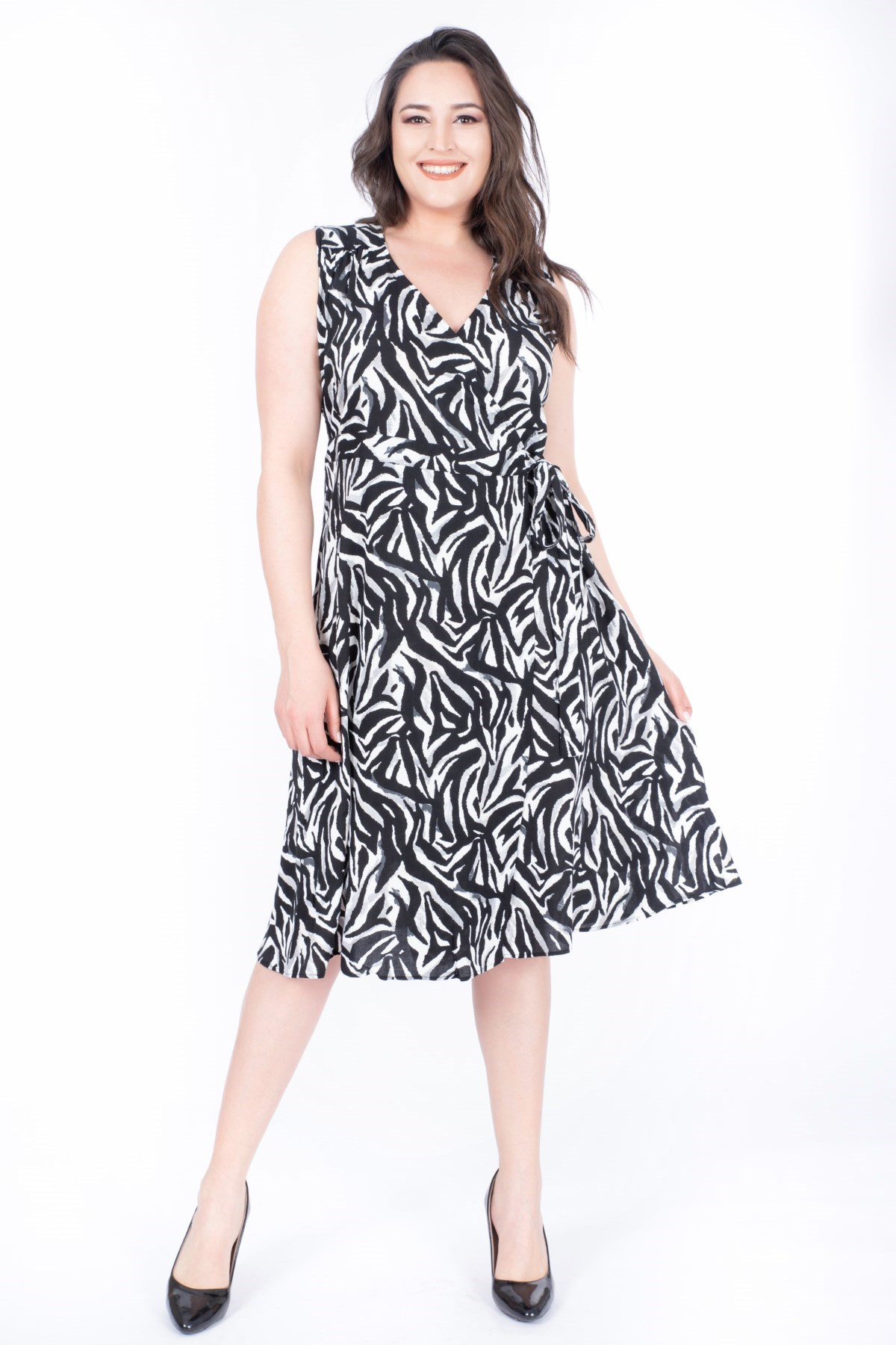 Myline-Desenli Anvelop Elbise-Büyük Beden Günlük Elbiseler-23977