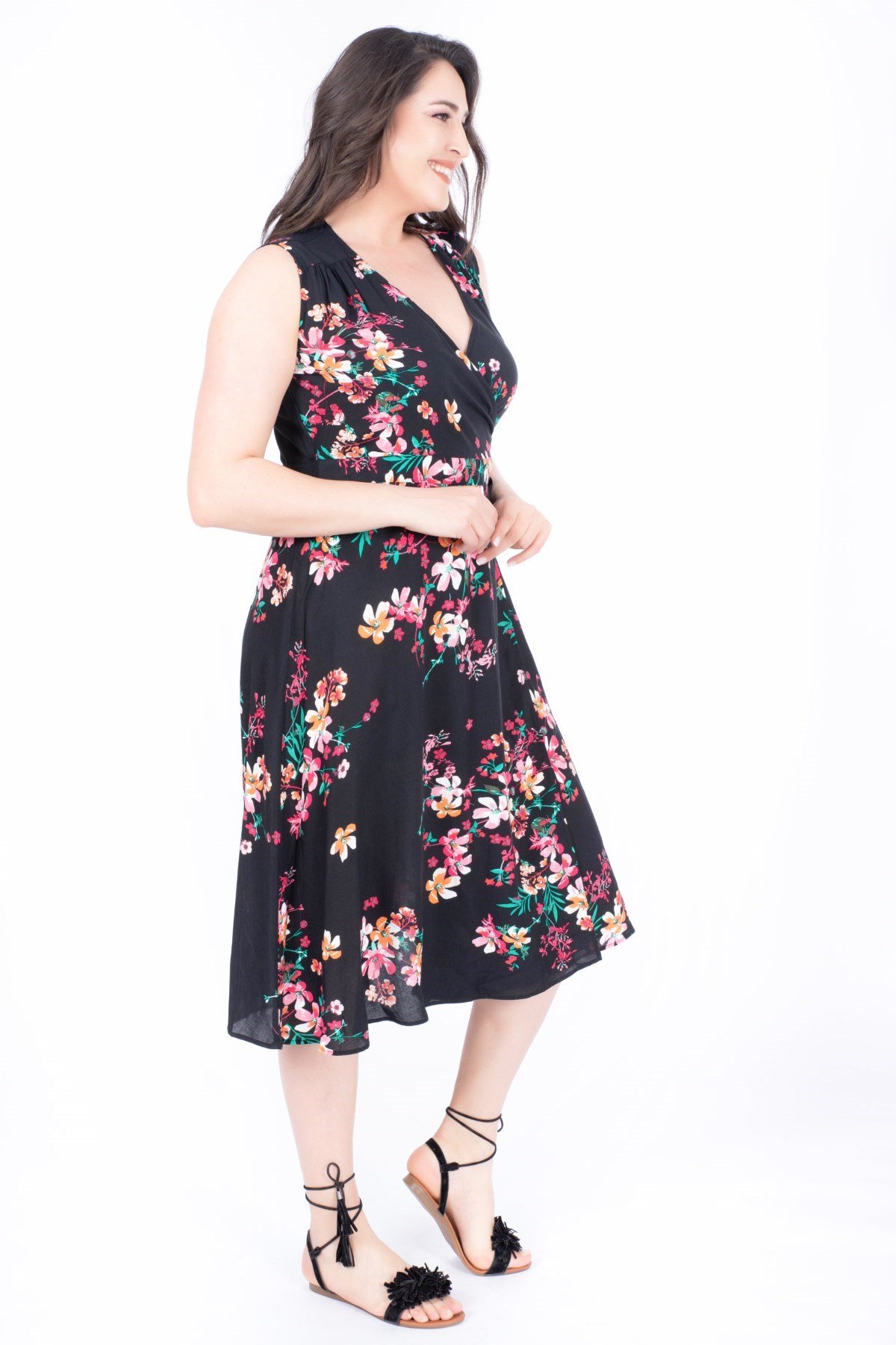 Myline-Desenli Anvelop Elbise-Büyük Beden Günlük Elbiseler-23978