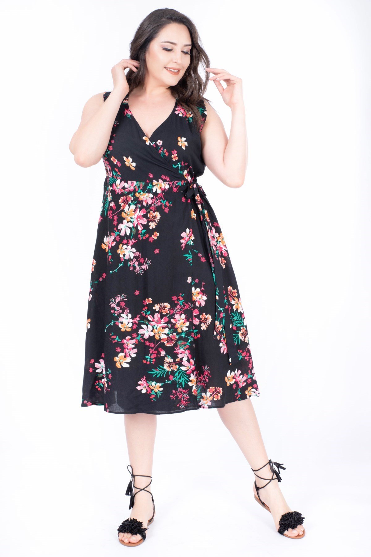 Myline-Desenli Anvelop Elbise-Büyük Beden Günlük Elbiseler-23978