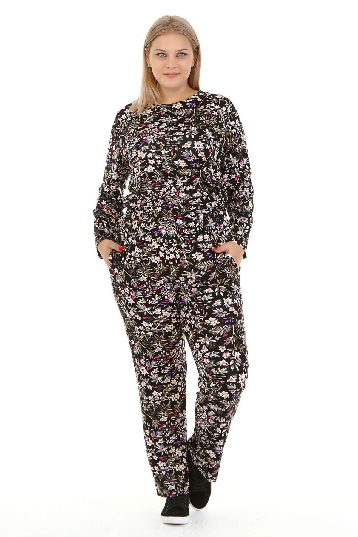 Myline-Desenli Penye Tunik Takım-Büyük Beden Tunik-77174