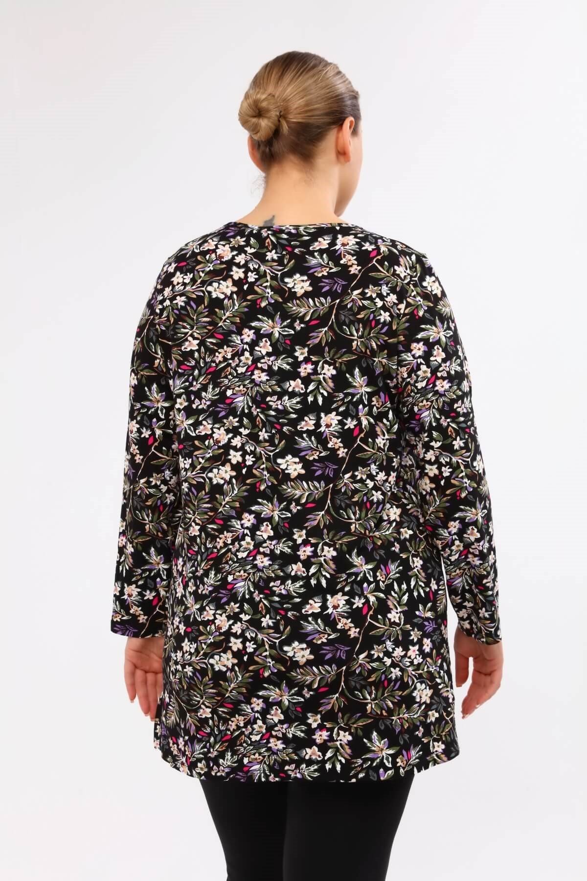 Myline-Desenli Penye Tunik Takım -Büyük Beden Tunik-77174