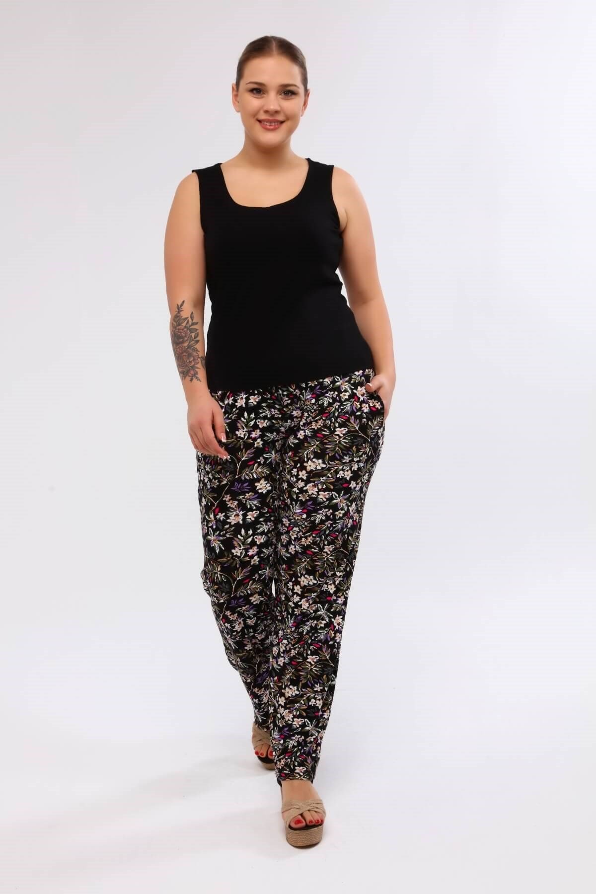 Myline-Desenli Penye Tunik Takım -Büyük Beden Tunik-77174