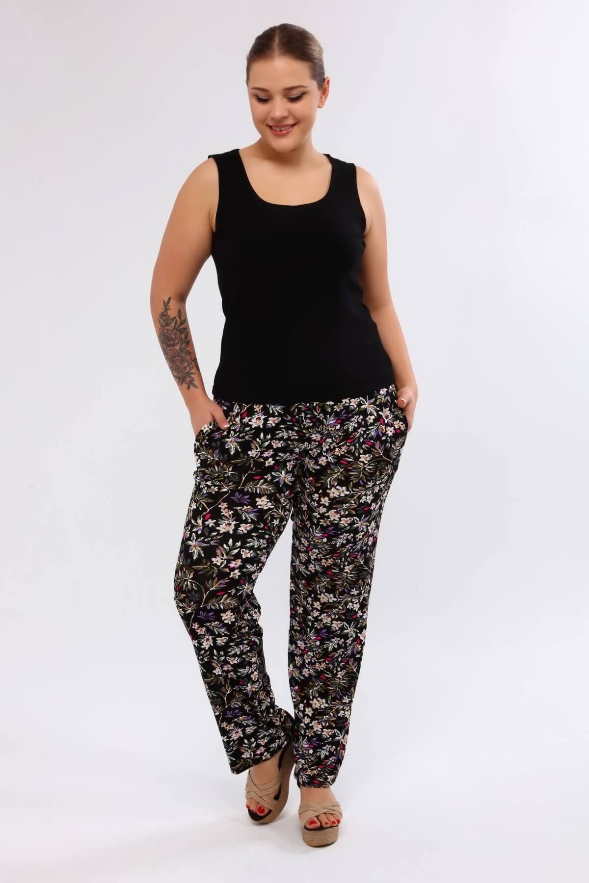 Myline-Desenli Penye Tunik Takım -Büyük Beden Tunik-77174