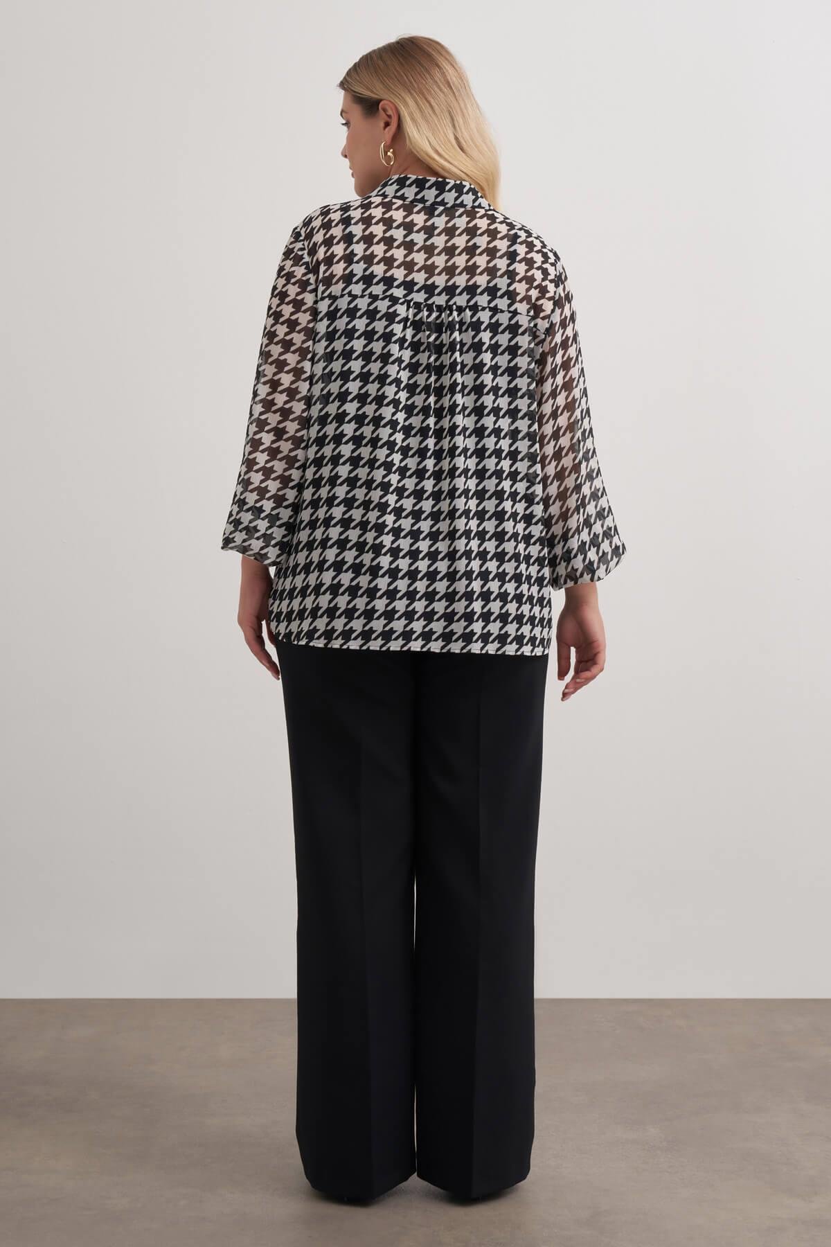 Myline-Desenli Şifon Gömlek-Büyük Beden Gömlek-149478