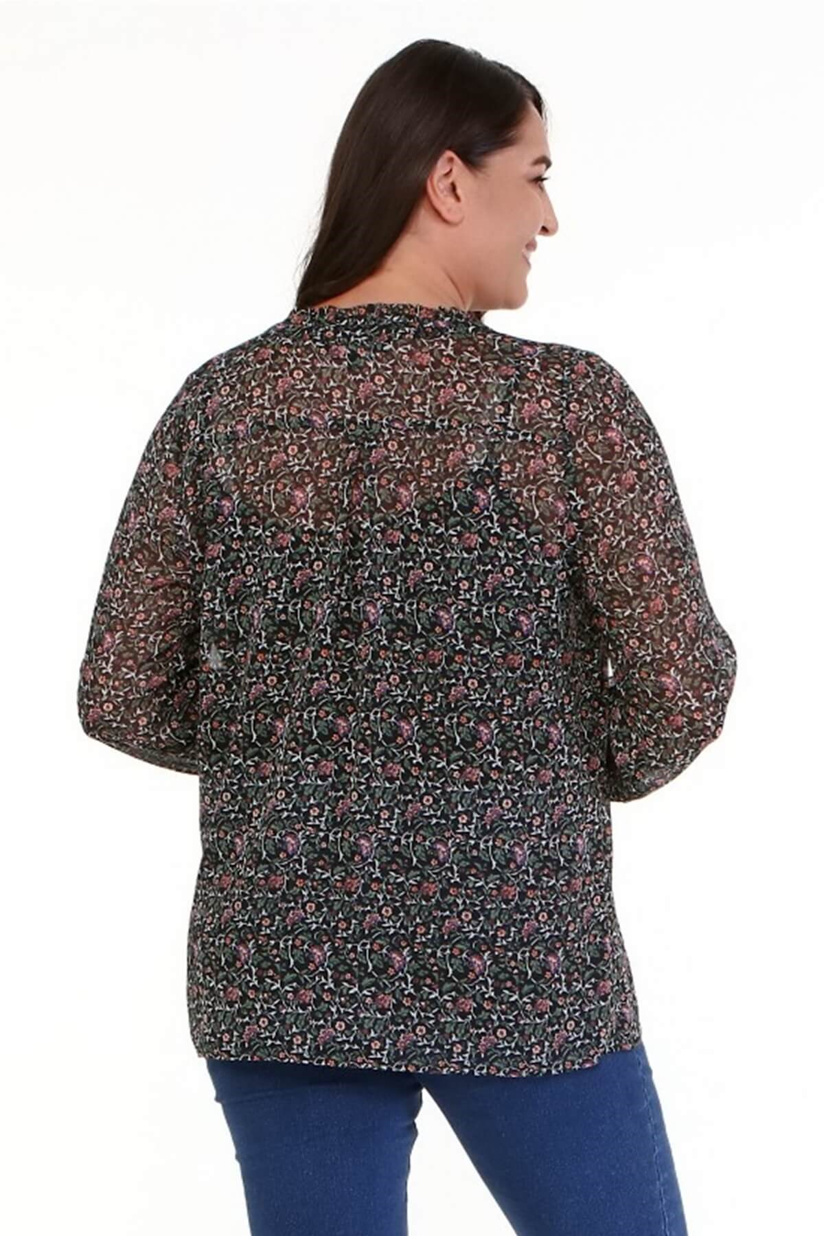Myline-Desenli Şifon Gömlek -Büyük Beden Gömlek-77091