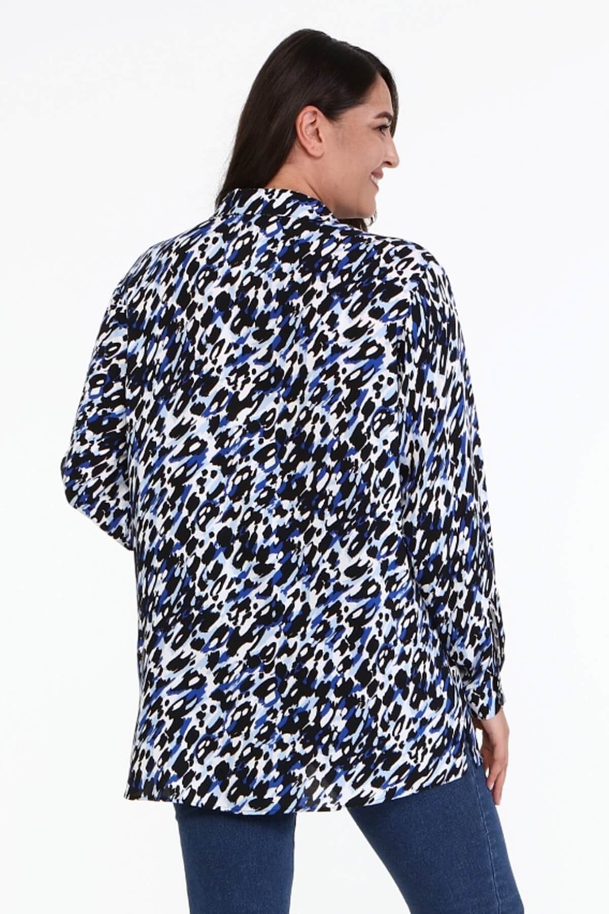 Myline-Desenli Uzun Kollu Gömlek -Büyük Beden Gömlek-66944