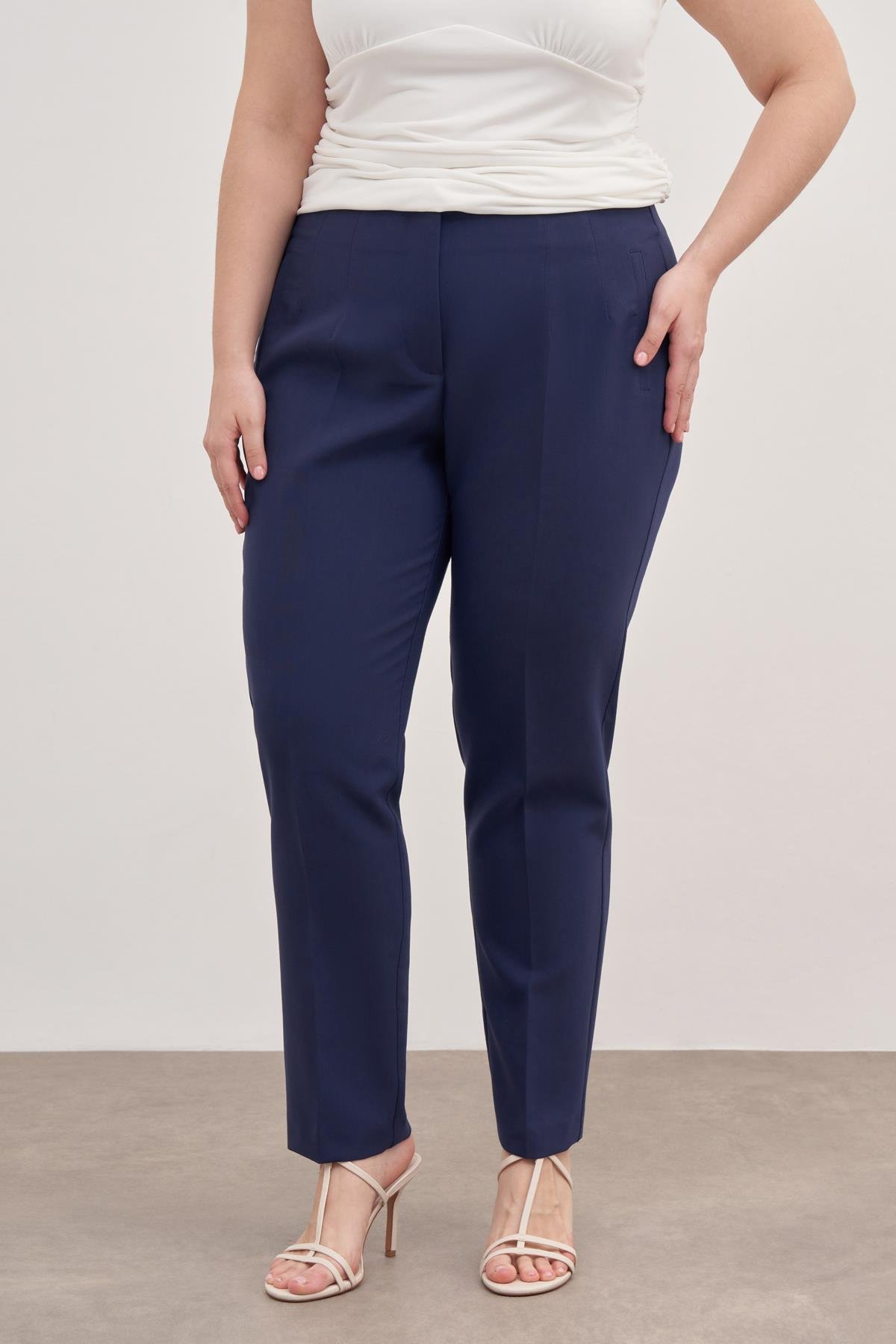 Myline-Dikiş Detaylı Yüksek Bel Pantolon-Büyük Beden Pantolon-139069