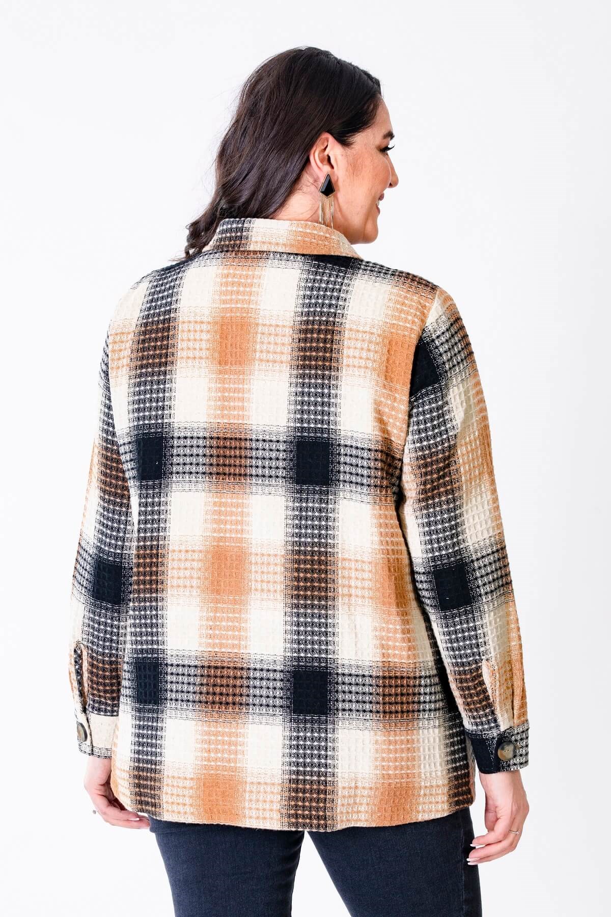 Myline-Dokulu Kareli Astarlı Ceket-Büyük Beden Ceket-66440