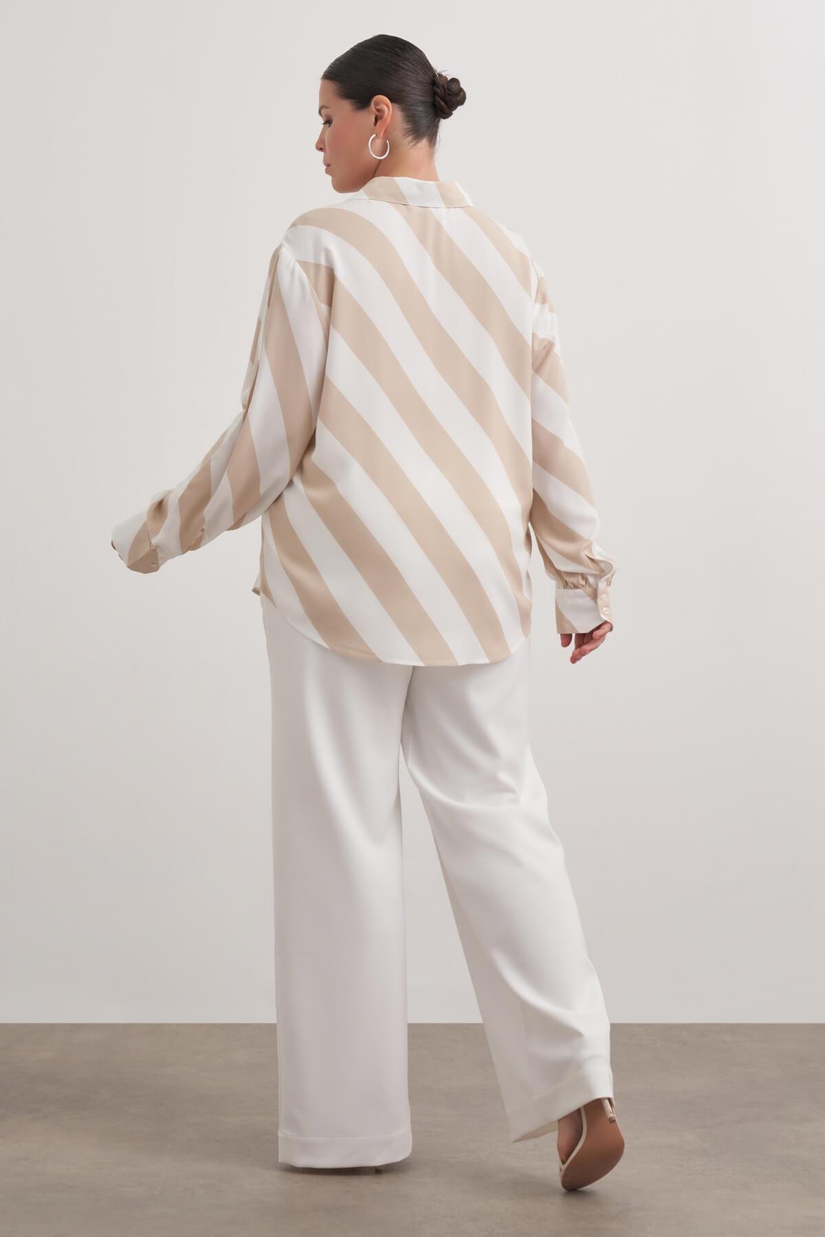 Myline-Dökümlü Çizgili Bluz-Büyük Beden Bluz-149427