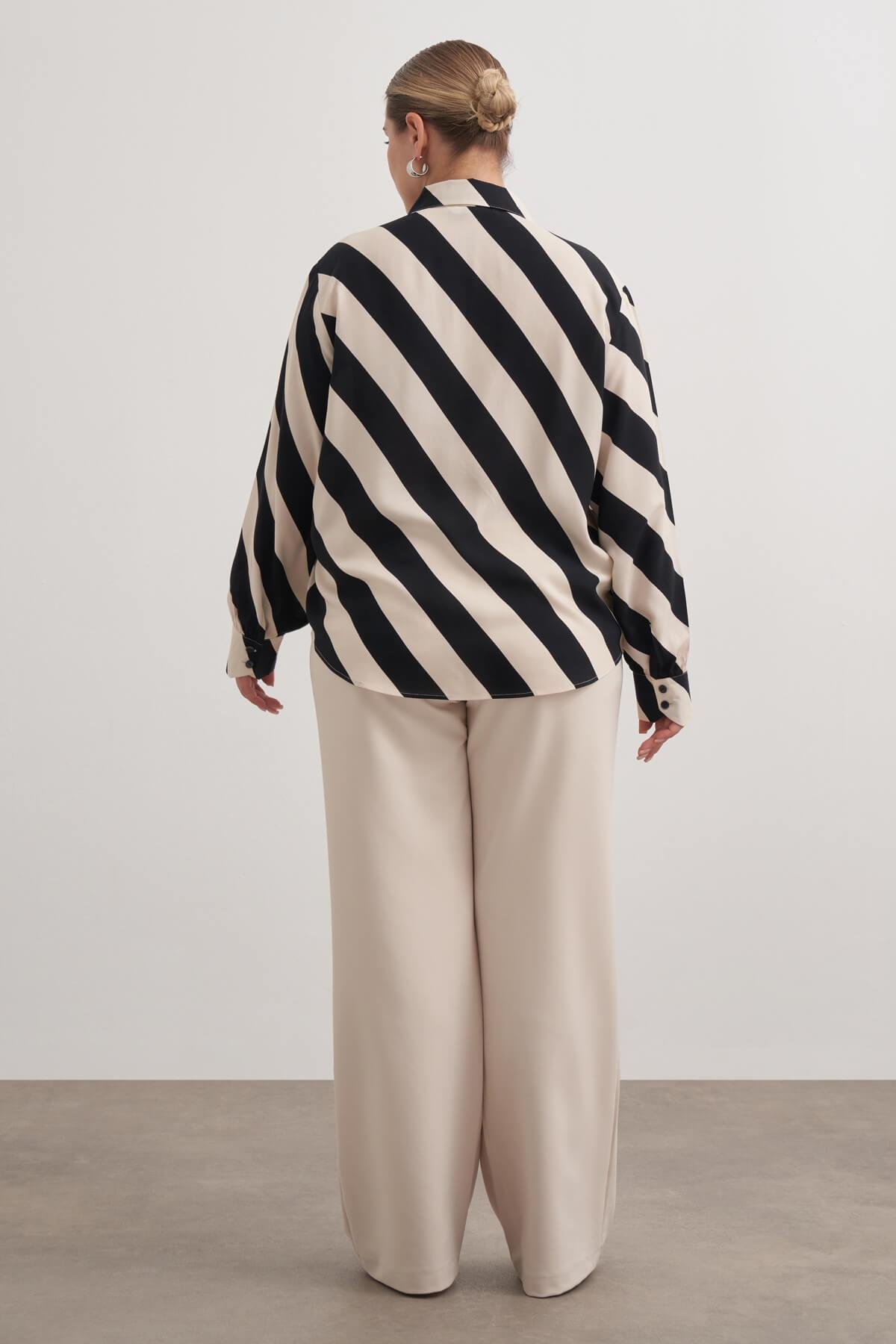 Myline-Dökümlü Çizgili Bluz-Büyük Beden Bluz-149506