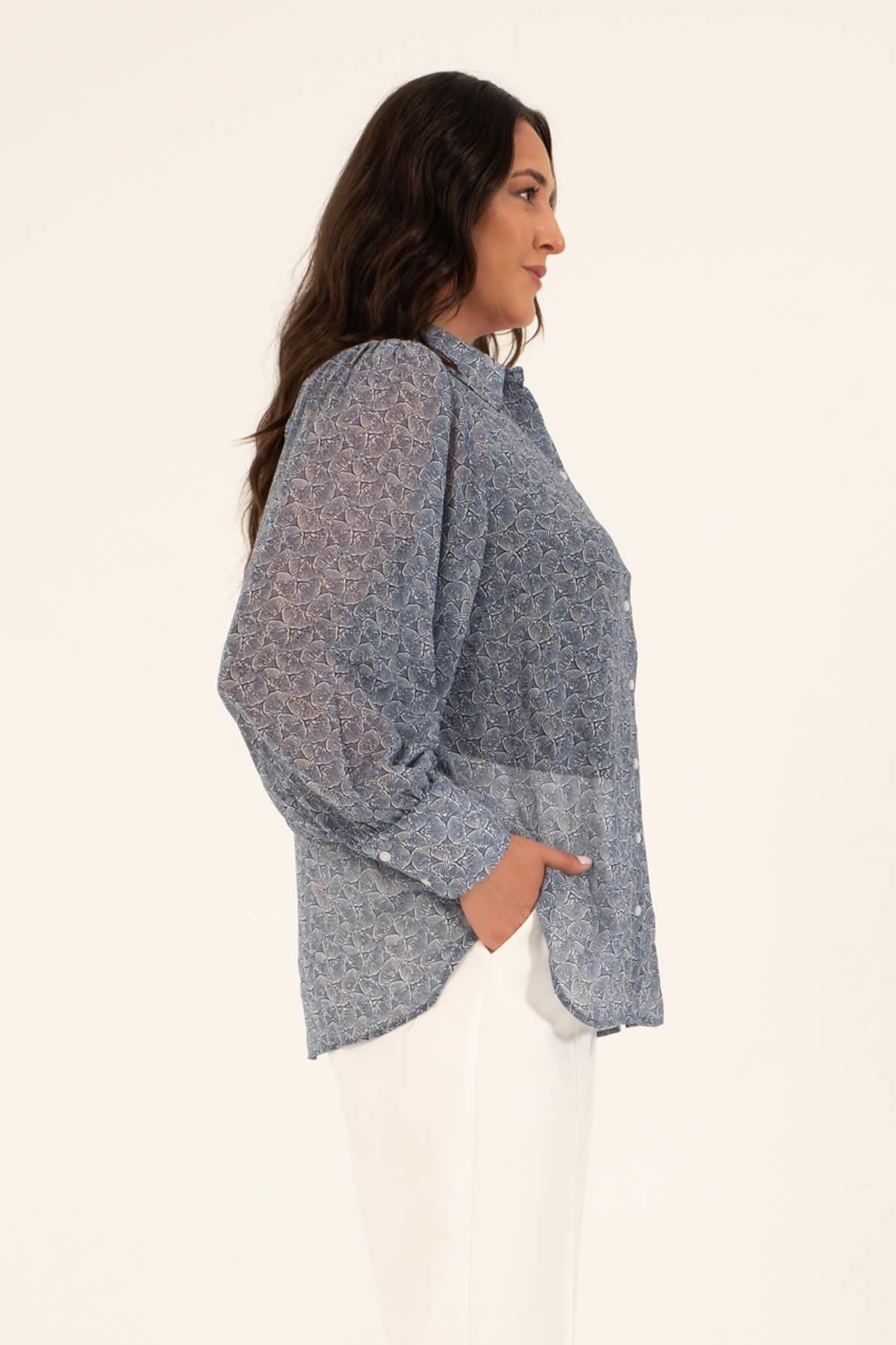 Myline-Dökümlü Şifon Gömlek-Büyük Beden Gömlek-118476