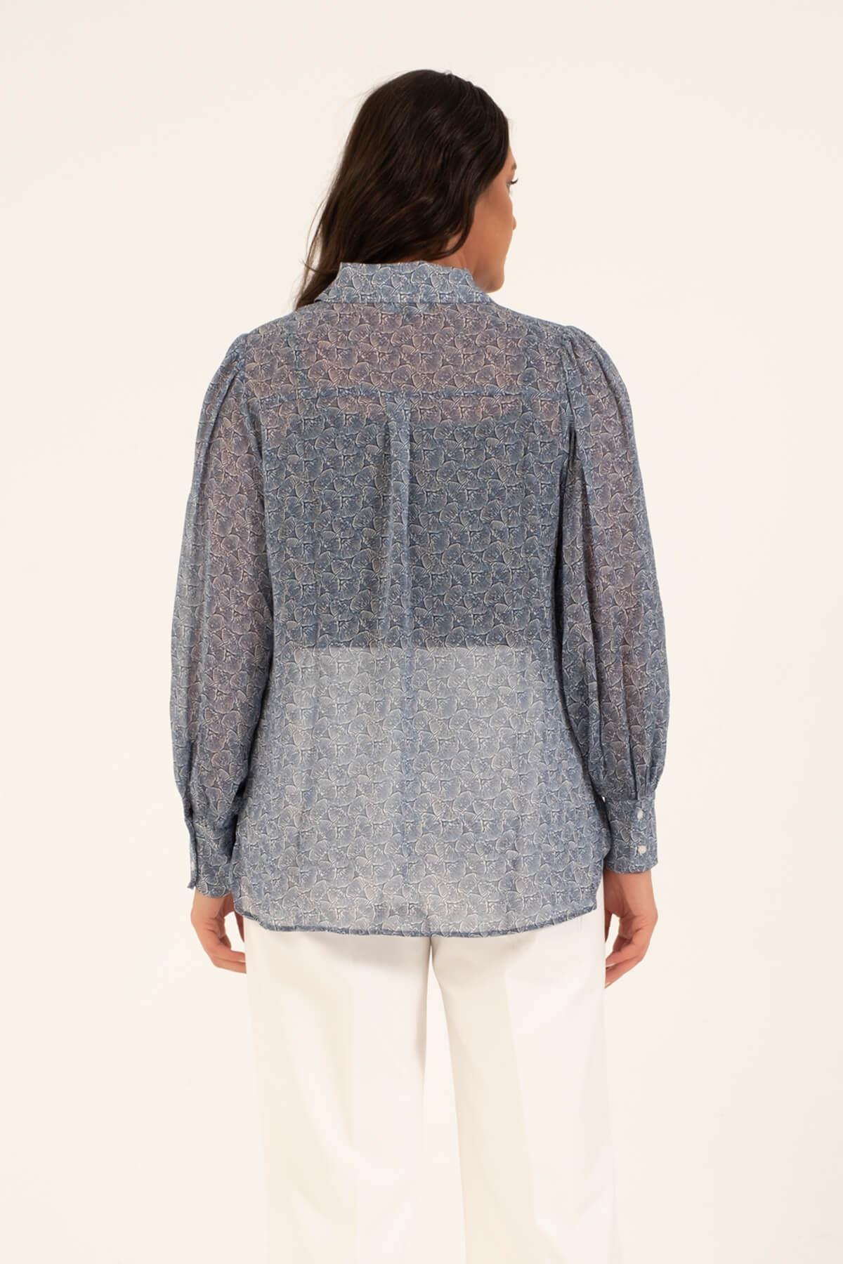 Myline-Dökümlü Şifon Gömlek-Büyük Beden Gömlek-118476