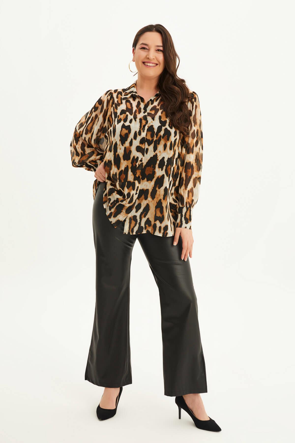 Myline-Dökümlü Şifon Gömlek -Büyük Beden Gömlek-88283