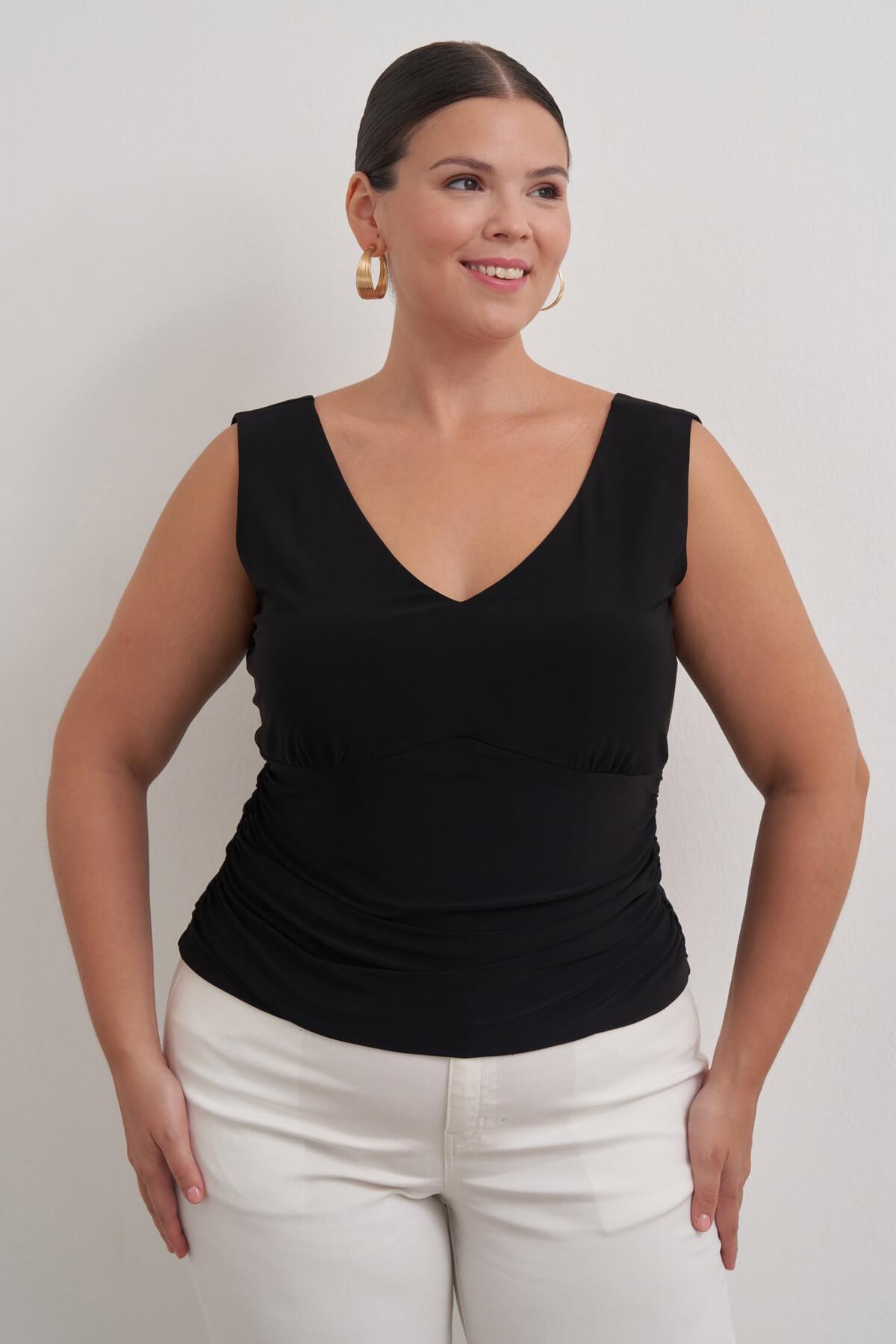 Myline-Drape Detaylı Bluz-Büyük Beden Bluz-129041