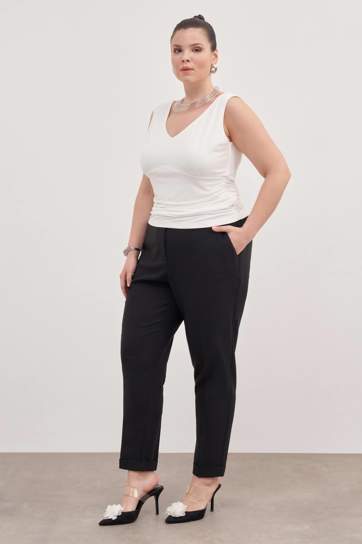 Myline-Drape Detaylı Bluz-Büyük Beden Bluz-129042