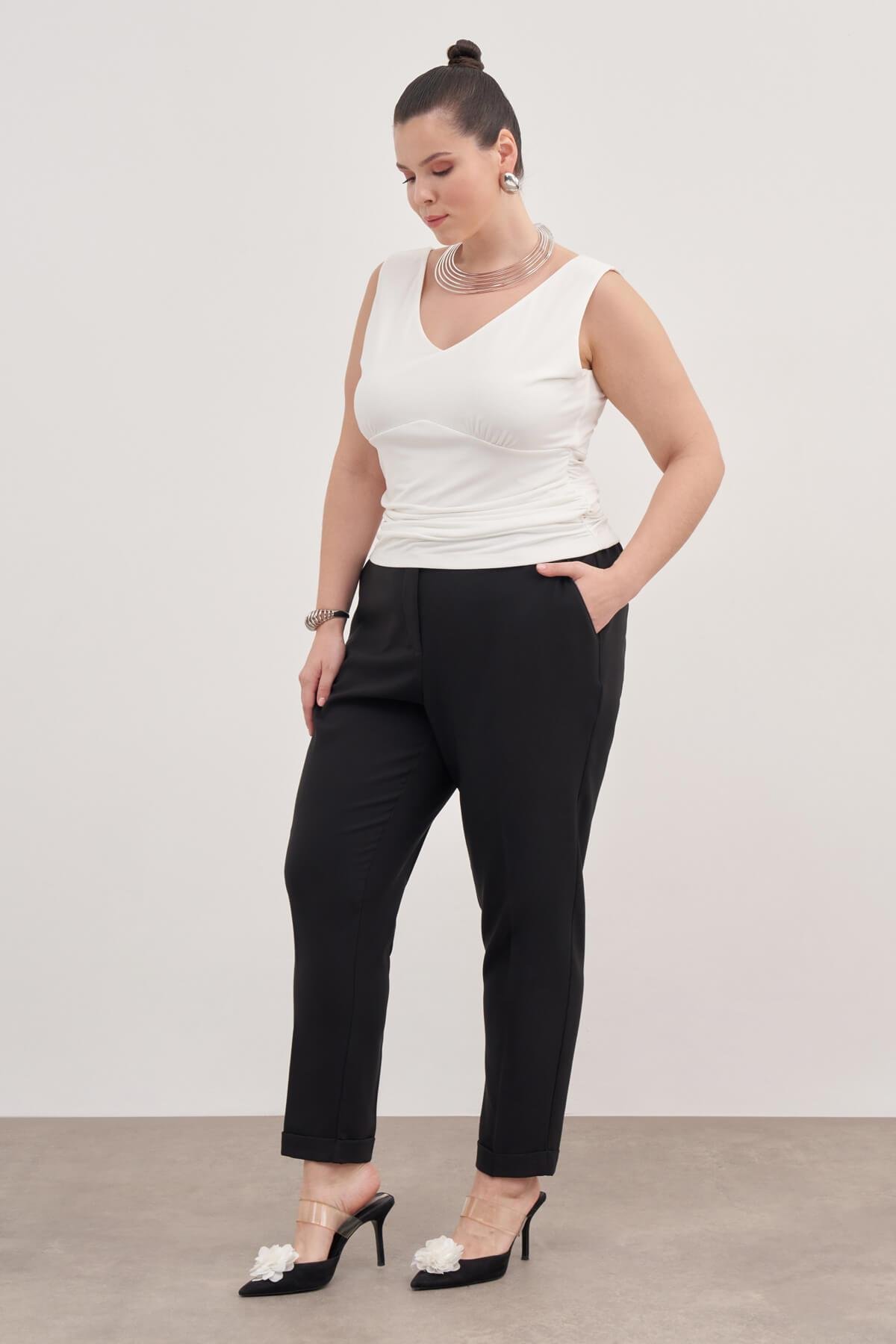 Myline-Drape Detaylı Bluz-Büyük Beden Bluz-129042