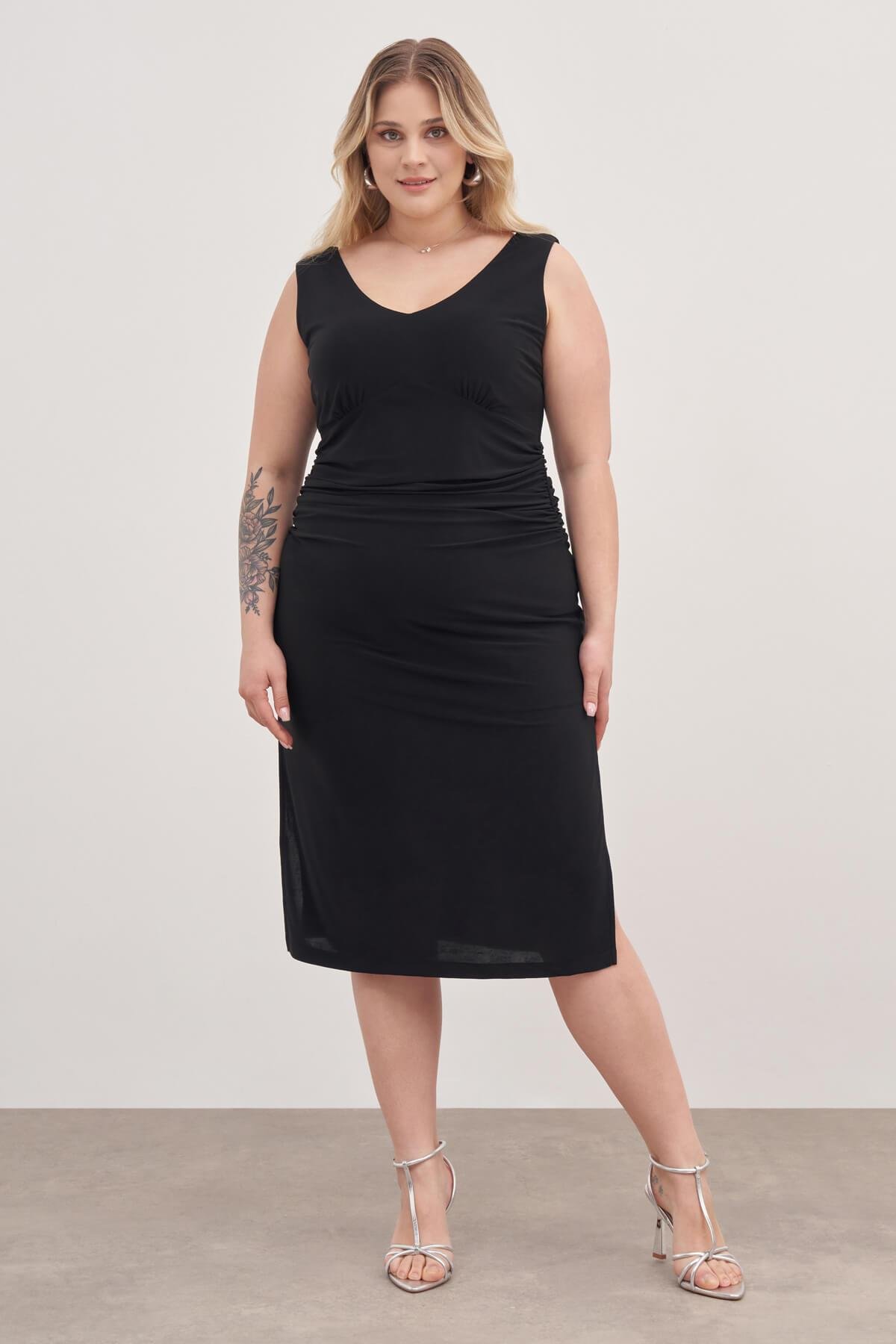 Myline-Drape Detaylı Midi Elbise-Büyük Beden Günlük Elbiseler-128906