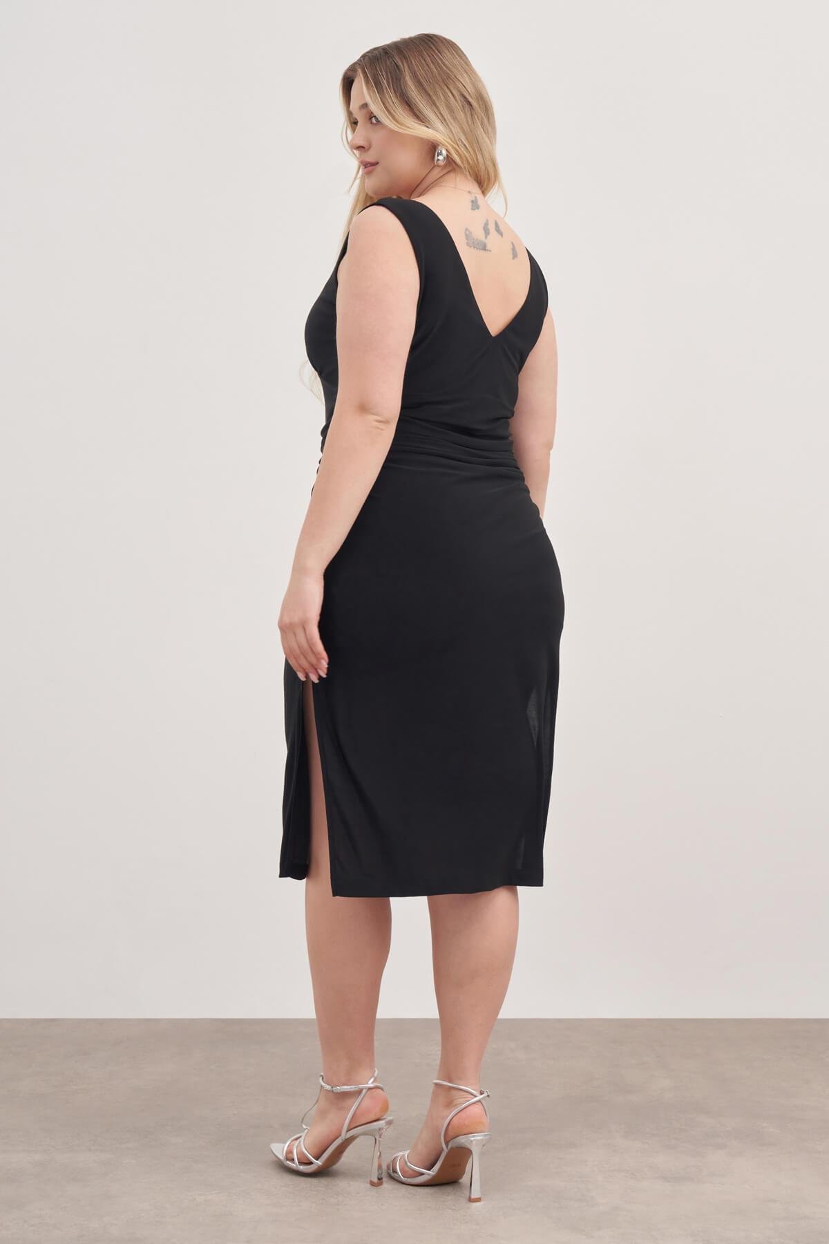 Myline-Drape Detaylı Midi Elbise-Büyük Beden Günlük Elbiseler-128906