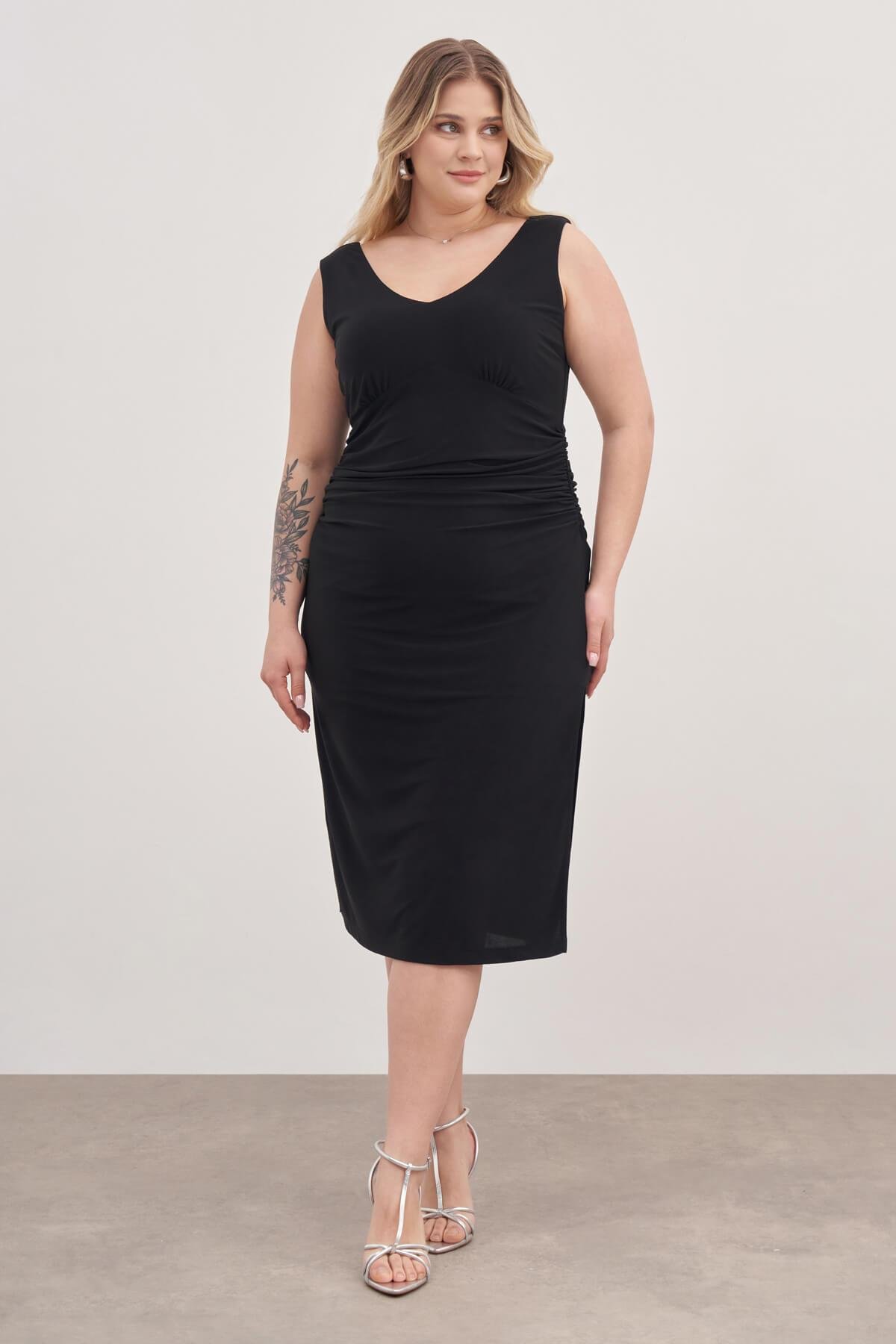 Myline-Drape Detaylı Midi Elbise-Büyük Beden Günlük Elbiseler-128906