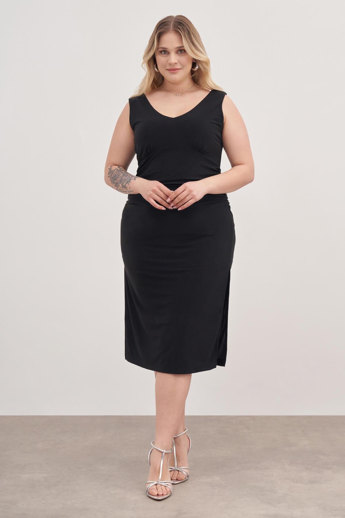 Myline-Drape Detaylı Midi Elbise-Büyük Beden Günlük Elbiseler-128906