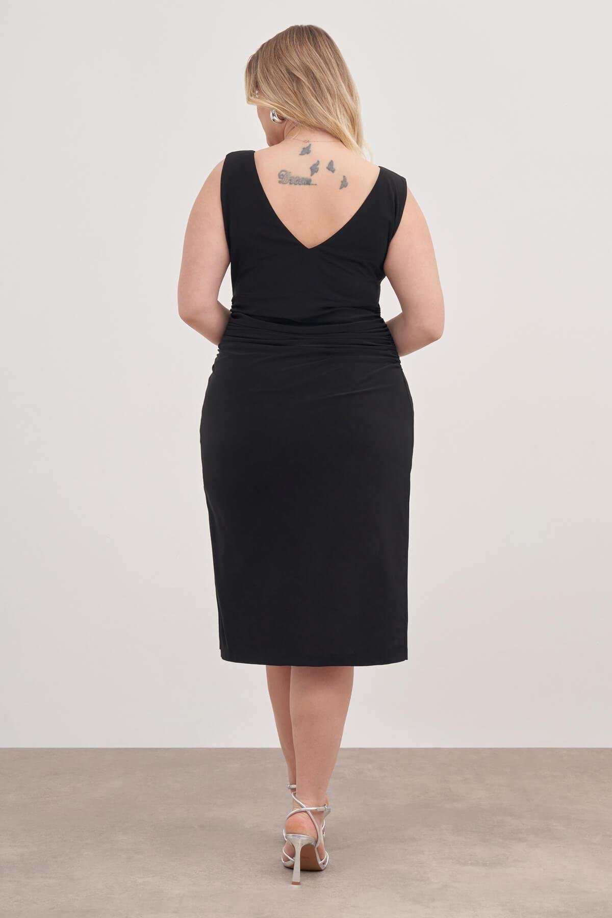 Myline-Drape Detaylı Midi Elbise-Büyük Beden Günlük Elbiseler-128906